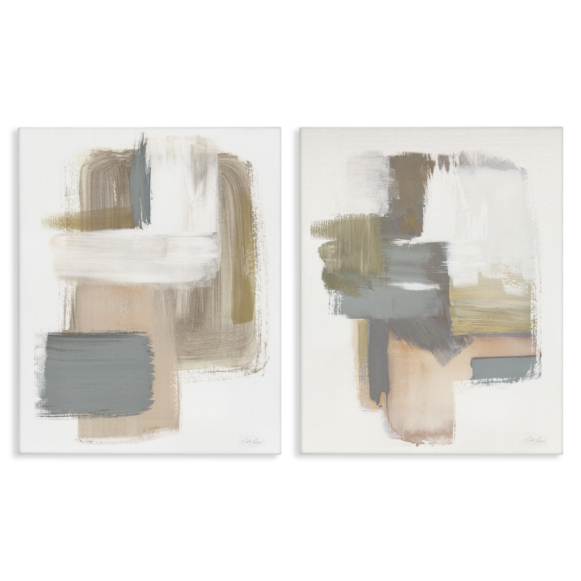 Stupell Industries Abstract Beige Brush Stroked Neutrals Abstract Painting Wrapped Canvas Art Print Wall Art, 16 x 20, Set of 2