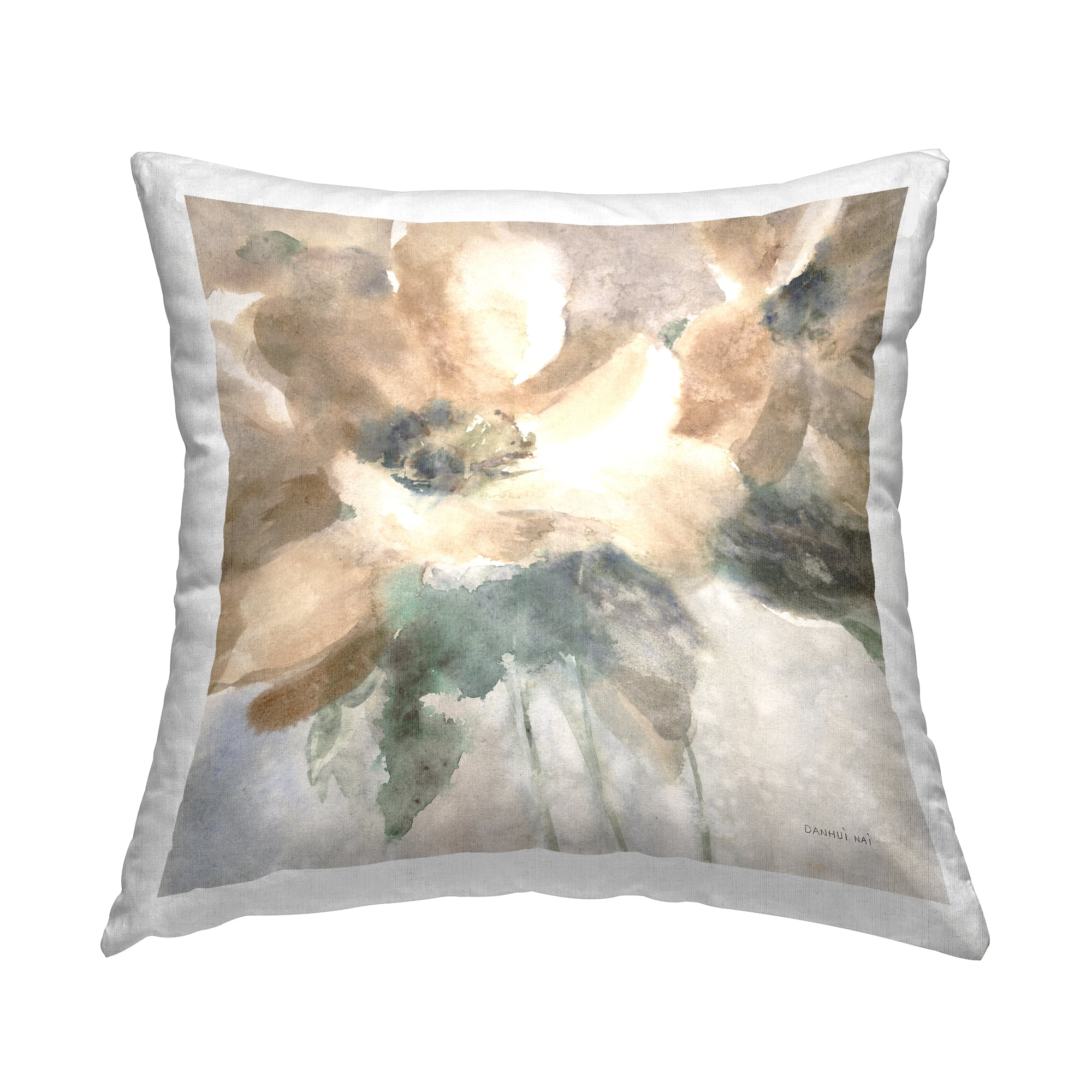Stupell Industries Abstract Beige Flower Blossoms Square Decorative Printed Throw Pillow, 18 x 18