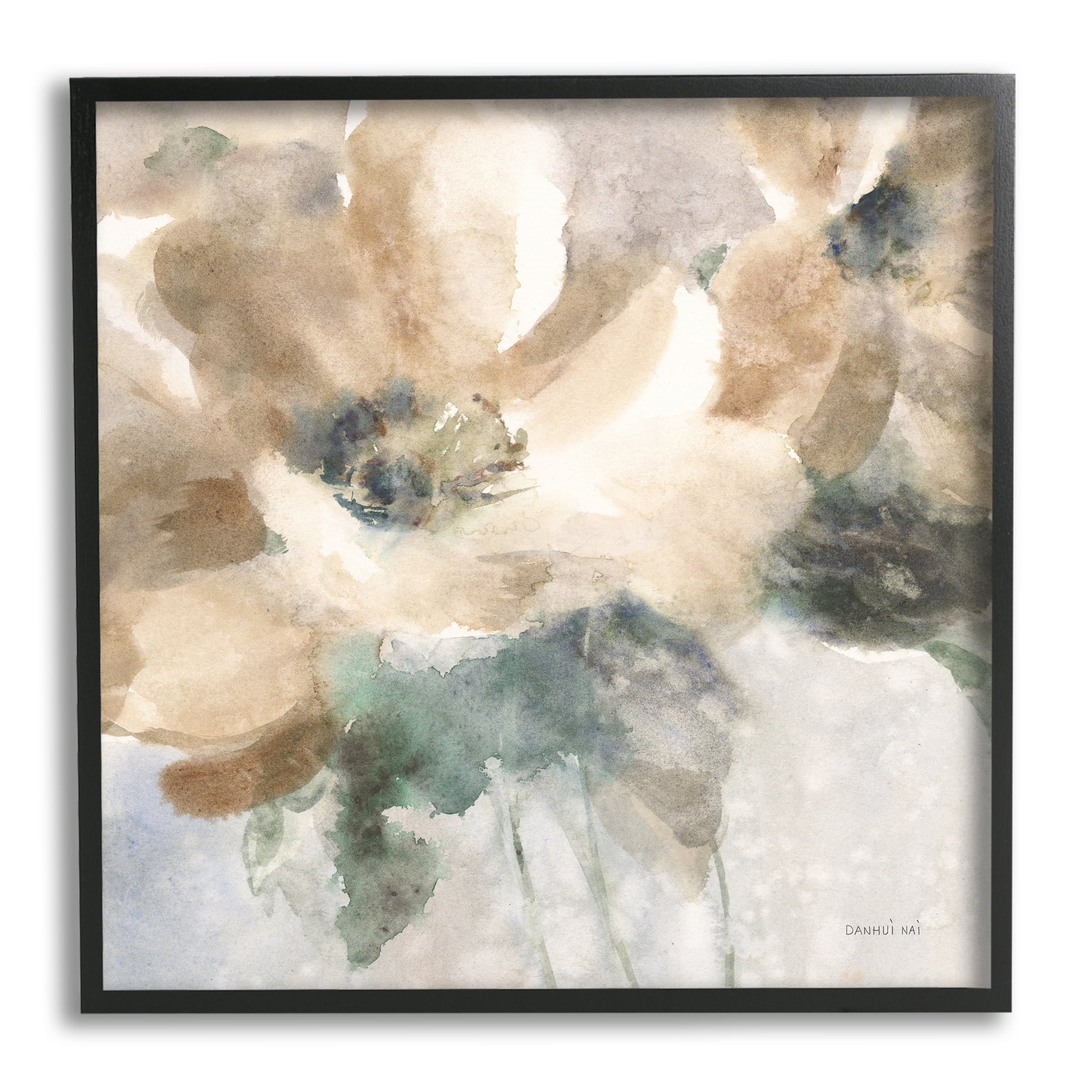 Stupell Industries Abstract Beige Flower Botanical & Floral Painting Black Framed Art Print Wall Art, 12 x 12