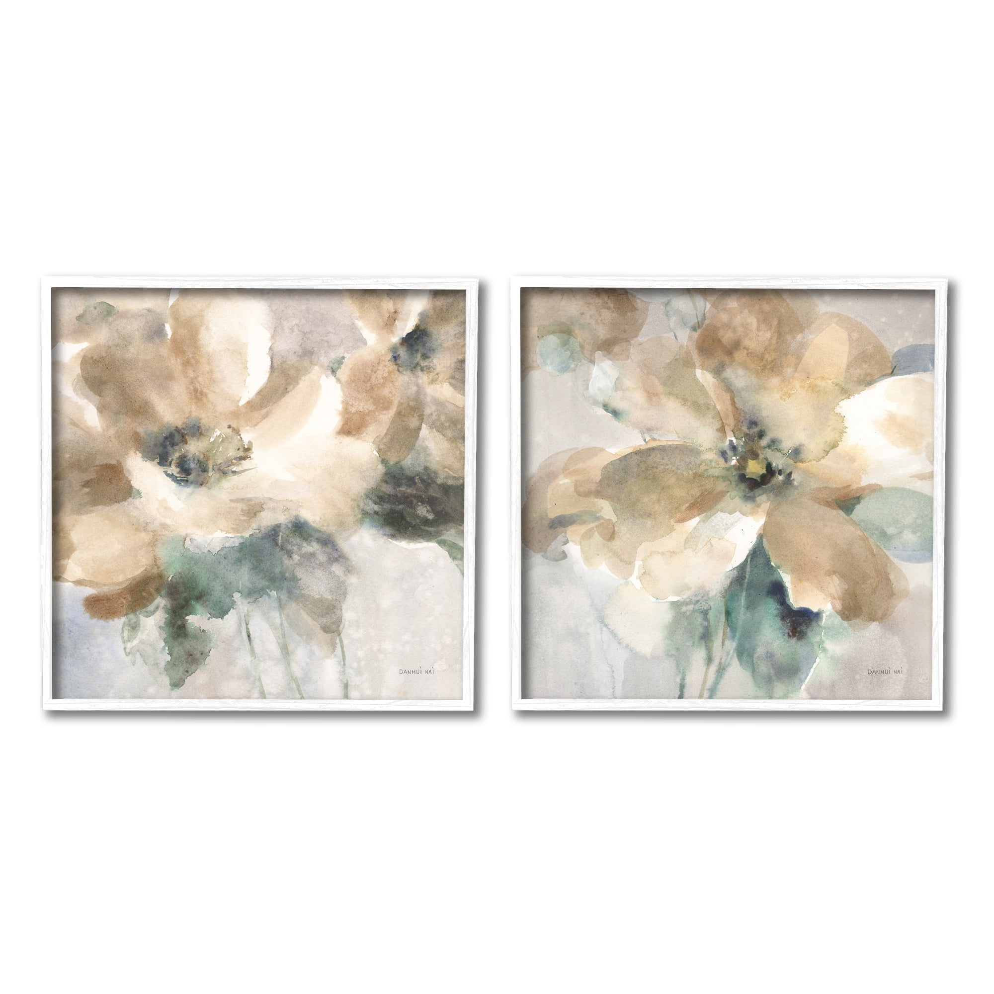 Stupell Industries Abstract Beige Flowers Botanical & Floral Painting White Framed Art Print Wall Art, 12 x 12, Set of 2