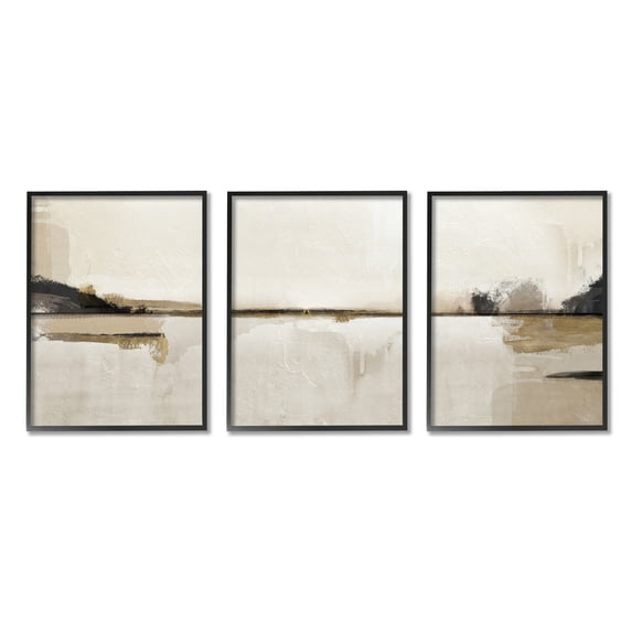 Stupell Industries Abstract Beige Landscape Nature Painting Black Framed Art Print Wall Art, 11 x 14, Set of 3