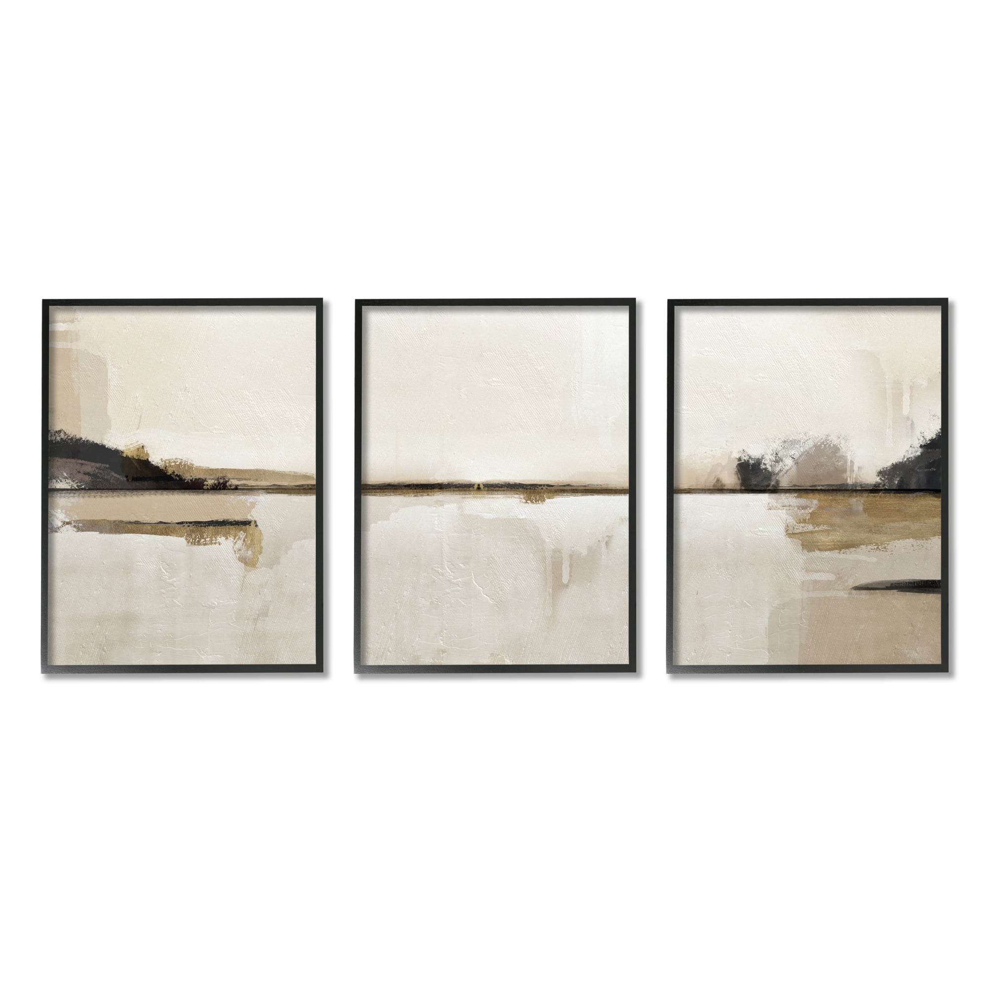 Stupell Industries Abstract Beige Landscape Nature Painting Black Framed Art Print Wall Art, 24 x 30, Set of 3