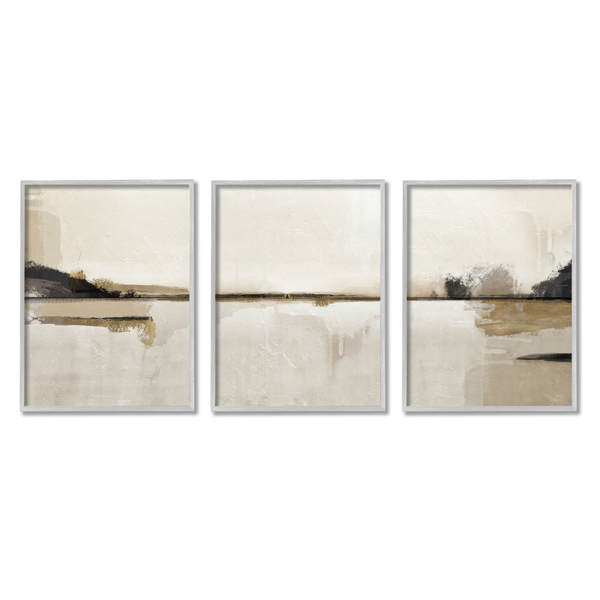Stupell Industries Abstract Beige Landscape Nature Painting Gray Framed Art Print Wall Art, 24 x 30, Set of 3