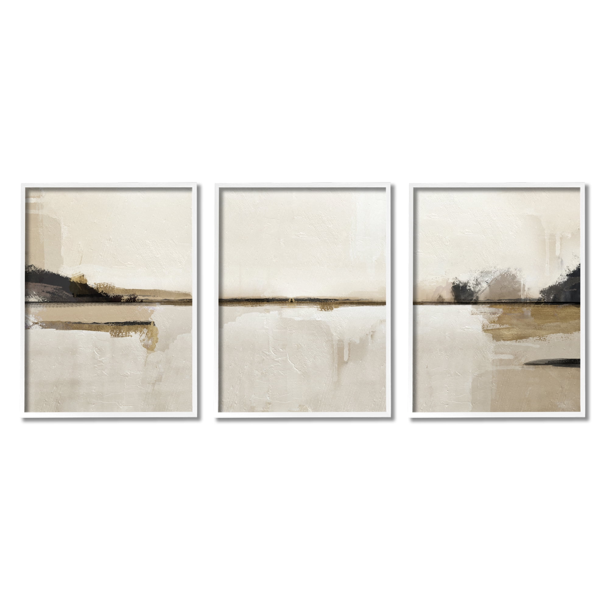 Stupell Industries Abstract Beige Landscape Nature Painting White Framed Art Print Wall Art, 16 x 20, Set of 3