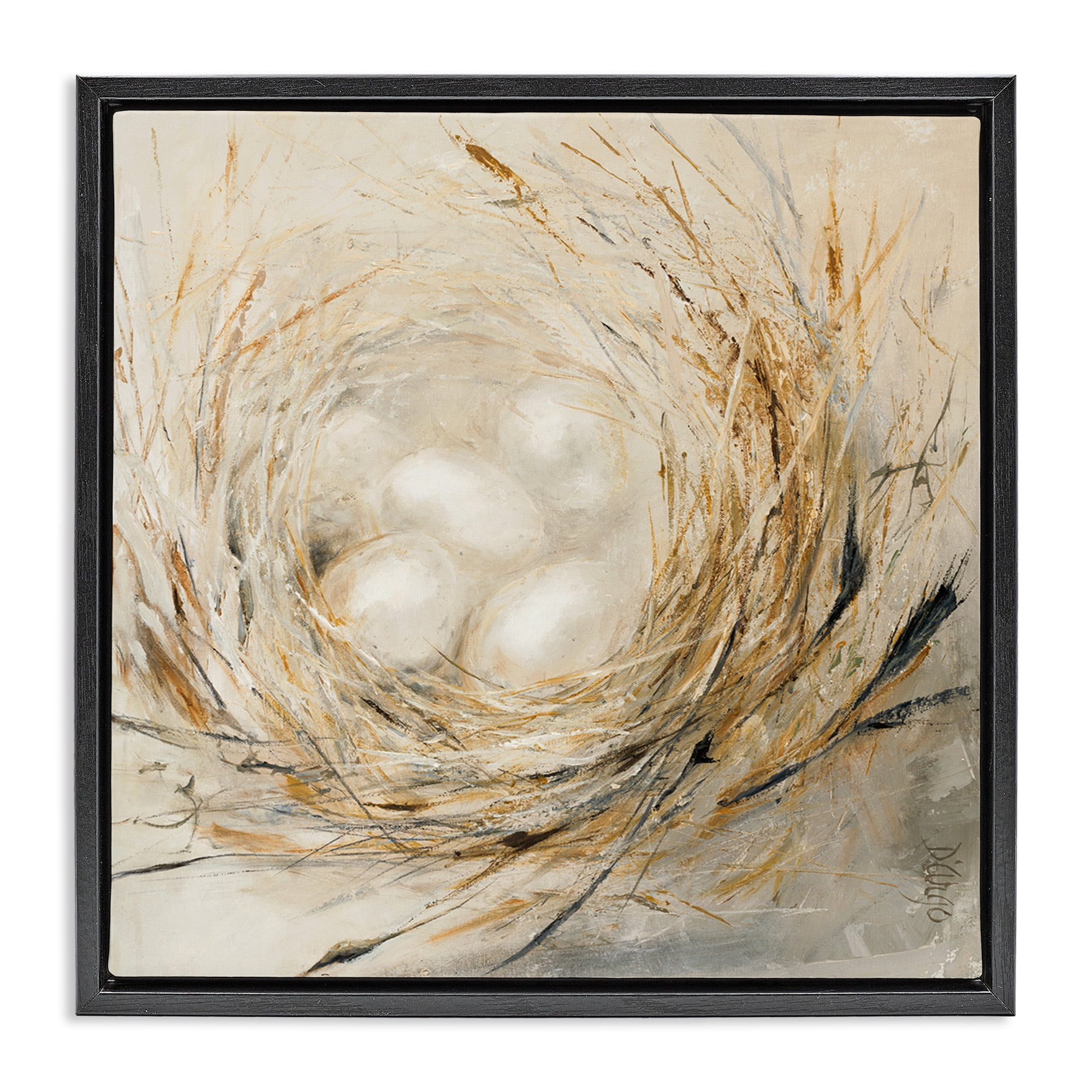 Stupell Industries Abstract Bird Egg Nest Animals & Insects Painting Black Floater Framed Canvas Art Print Wall Art, 18 x 18