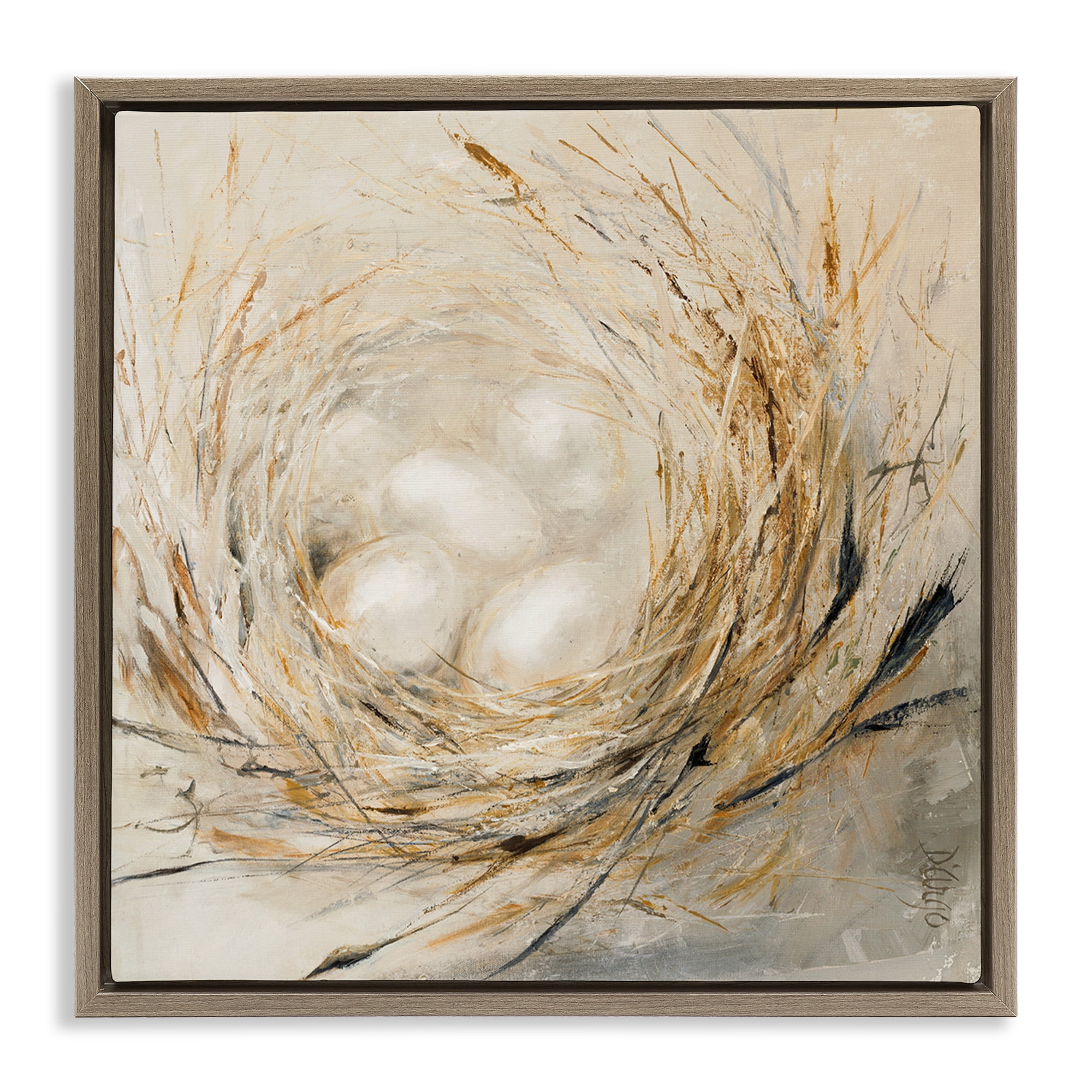 Stupell Industries Abstract Bird Egg Nest Animals & Insects Painting Brown Floater Framed Canvas Art Print Wall Art, 18 x 18