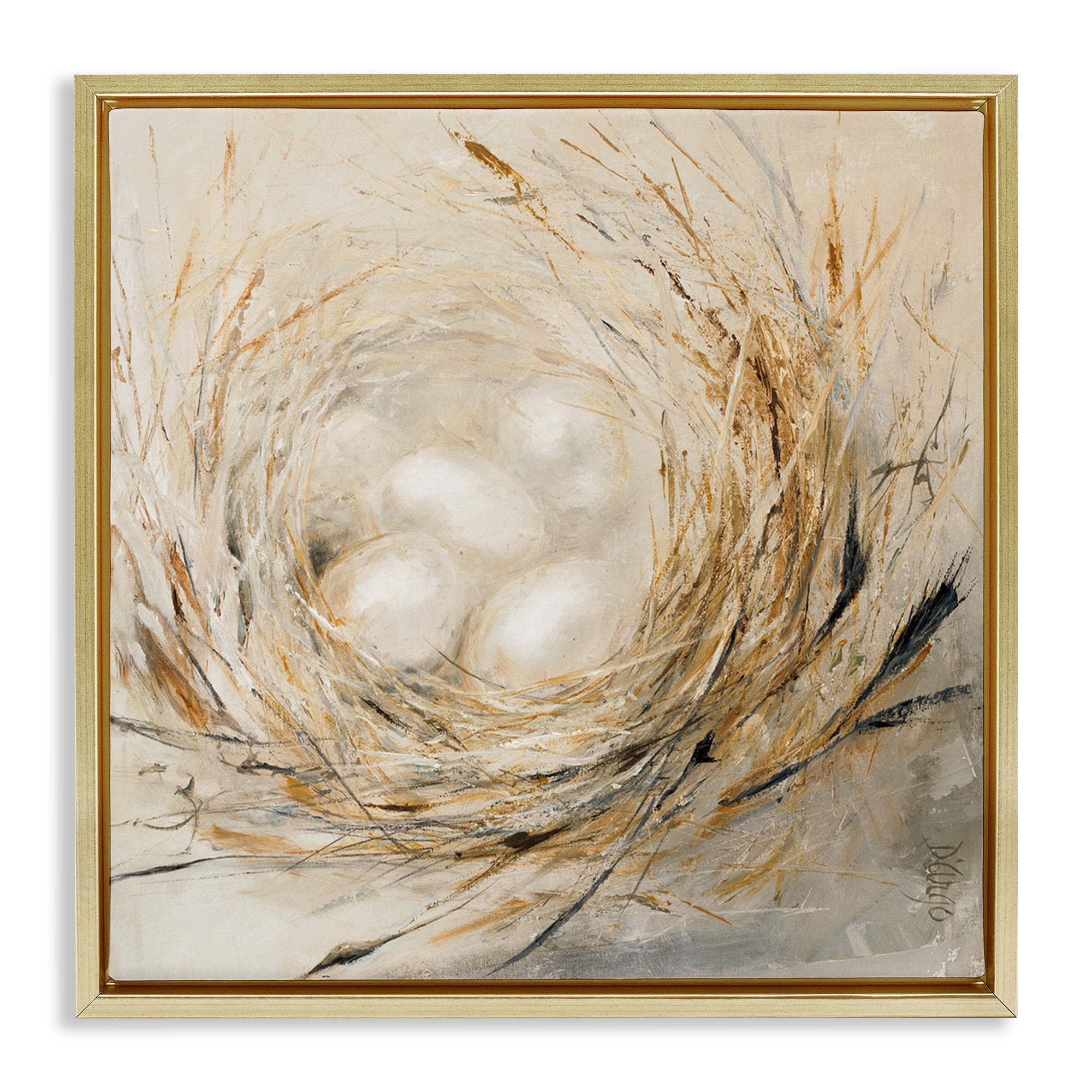 Stupell Industries Abstract Bird Egg Nest Animals & Insects Painting Gold Floater Framed Canvas Art Print Wall Art, 18 x 18