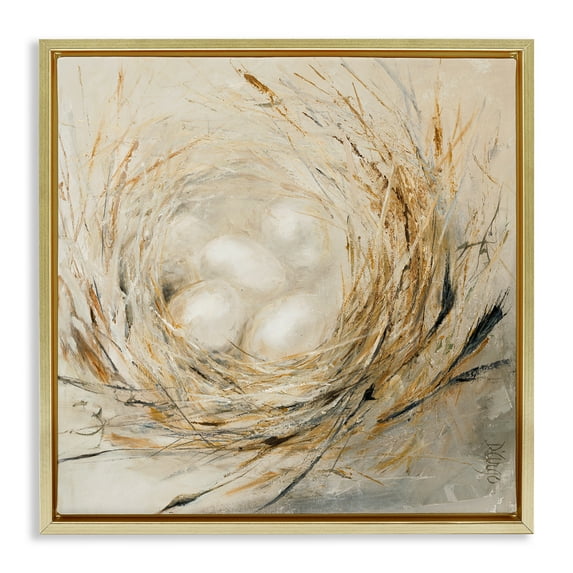 Stupell Industries Abstract Bird Egg Nest Animals & Insects Painting Gold Floater Framed Canvas Art Print Wall Art, 25 x 25