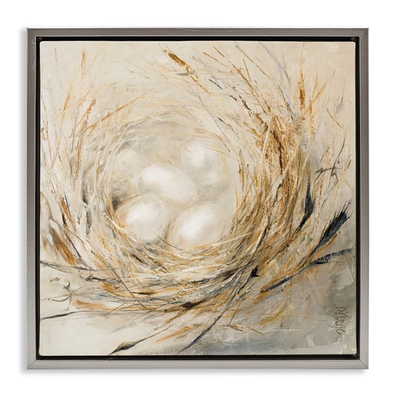 Stupell Industries Abstract Bird Egg Nest Animals & Insects Painting Gray Floater Framed Canvas Art Print Wall Art, 25 x 25