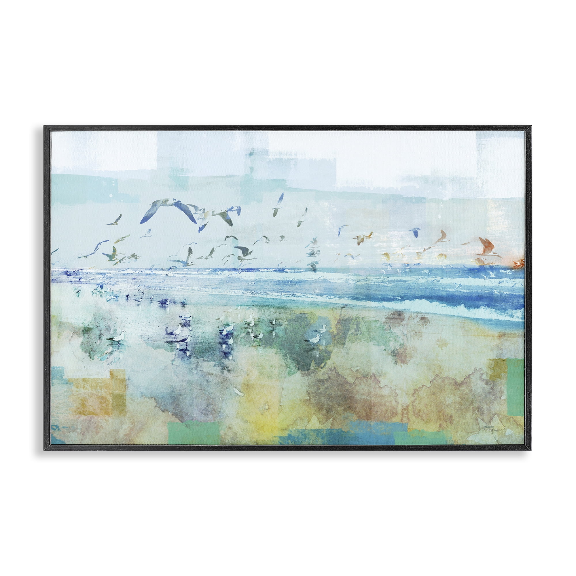 Stupell Industries Abstract Birds Over Beach Abstract Painting Black Framed Art Print Wall Art, 24 x 16