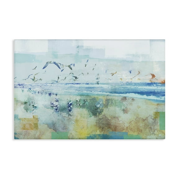 Stupell Industries Abstract Birds Over Beach Abstract Painting Gallery Wrapped Canvas Art Print Wall Art, 24 x 16