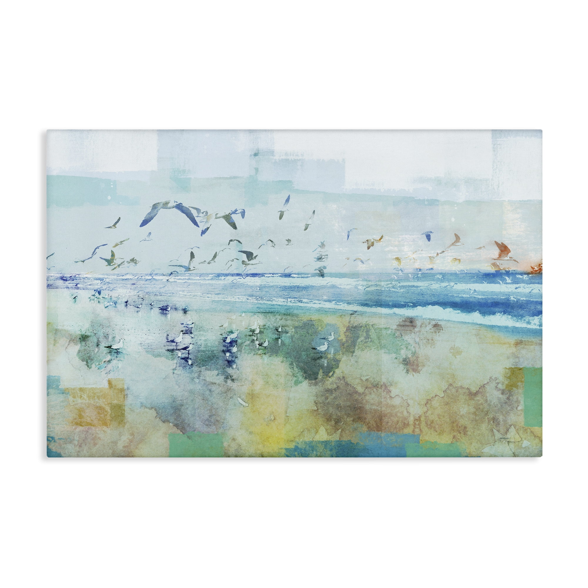 Stupell Industries Abstract Birds Over Beach Abstract Painting Gallery Wrapped Canvas Art Print Wall Art, 36 x 24
