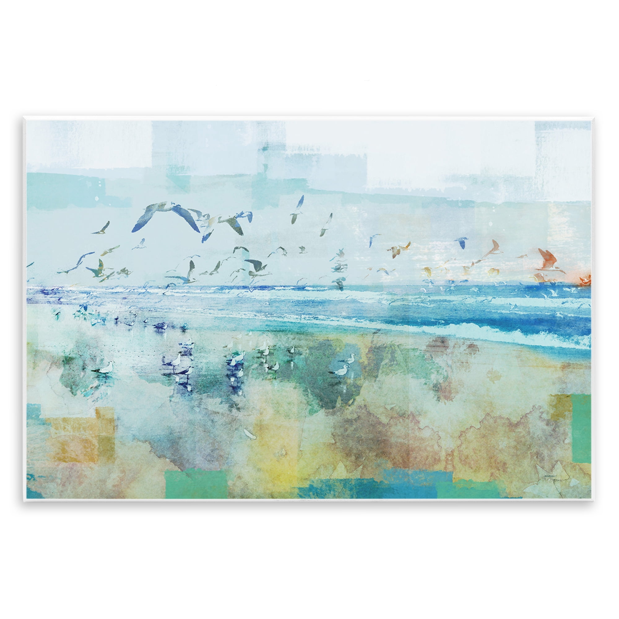 Stupell Industries Abstract Birds Over Beach Abstract Painting Unframed Art Print Wall Art, 19 x 13