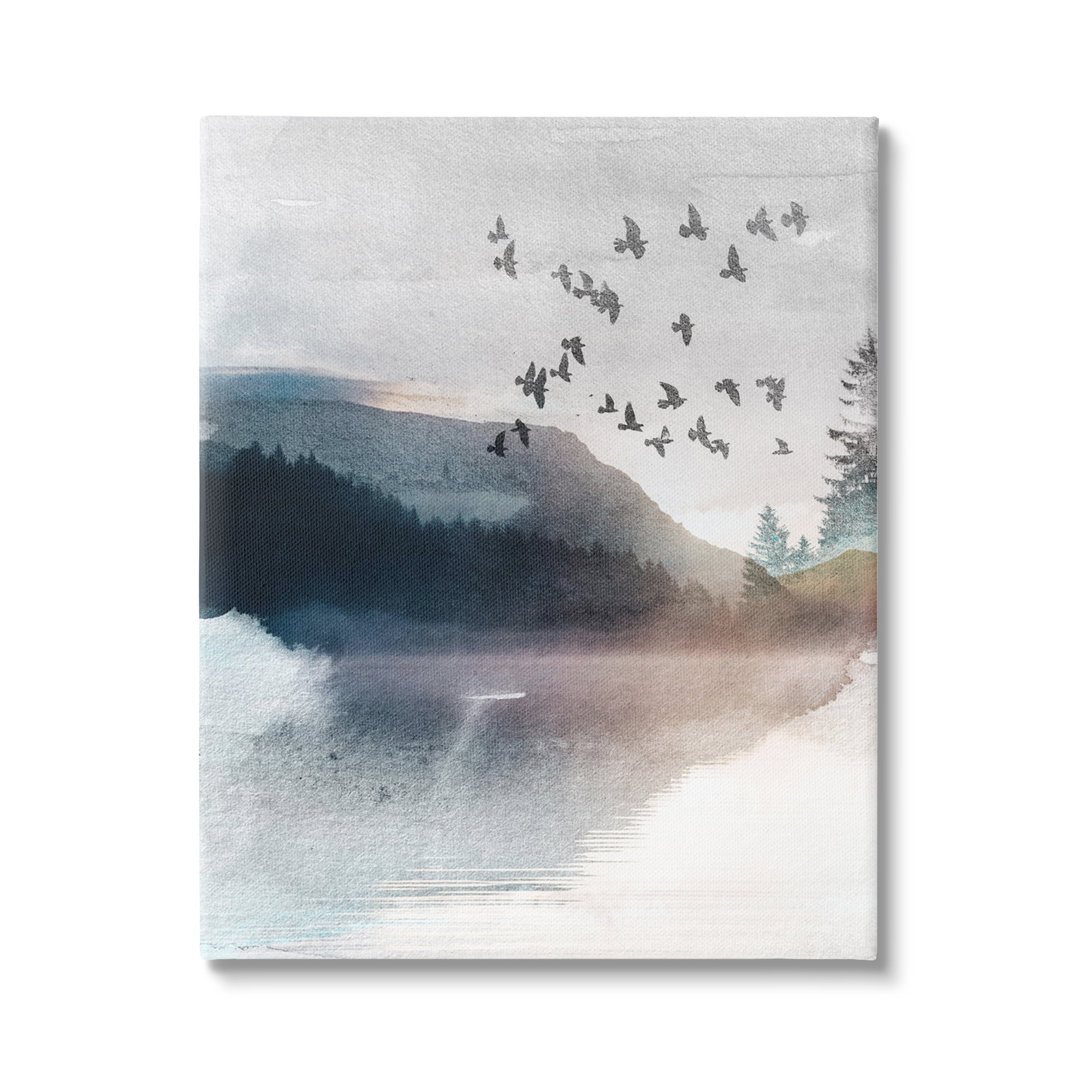 Stupell Industries Abstract Birds Over Lake Nature Painting Gallery Wrapped Canvas Print Wall Art, 36 x 48