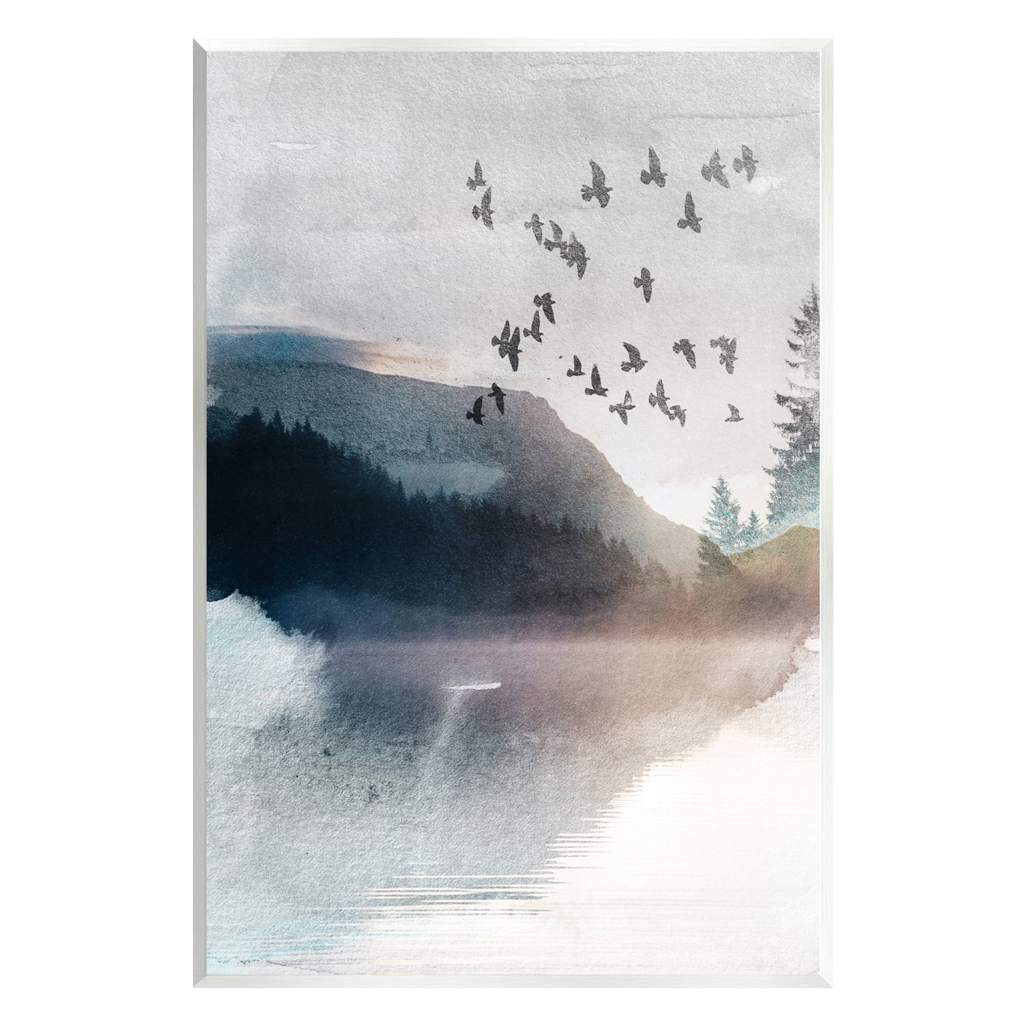Stupell Industries Abstract Birds Over Lake Nature Painting Unframed Art Print Wall Art, 10 x 15