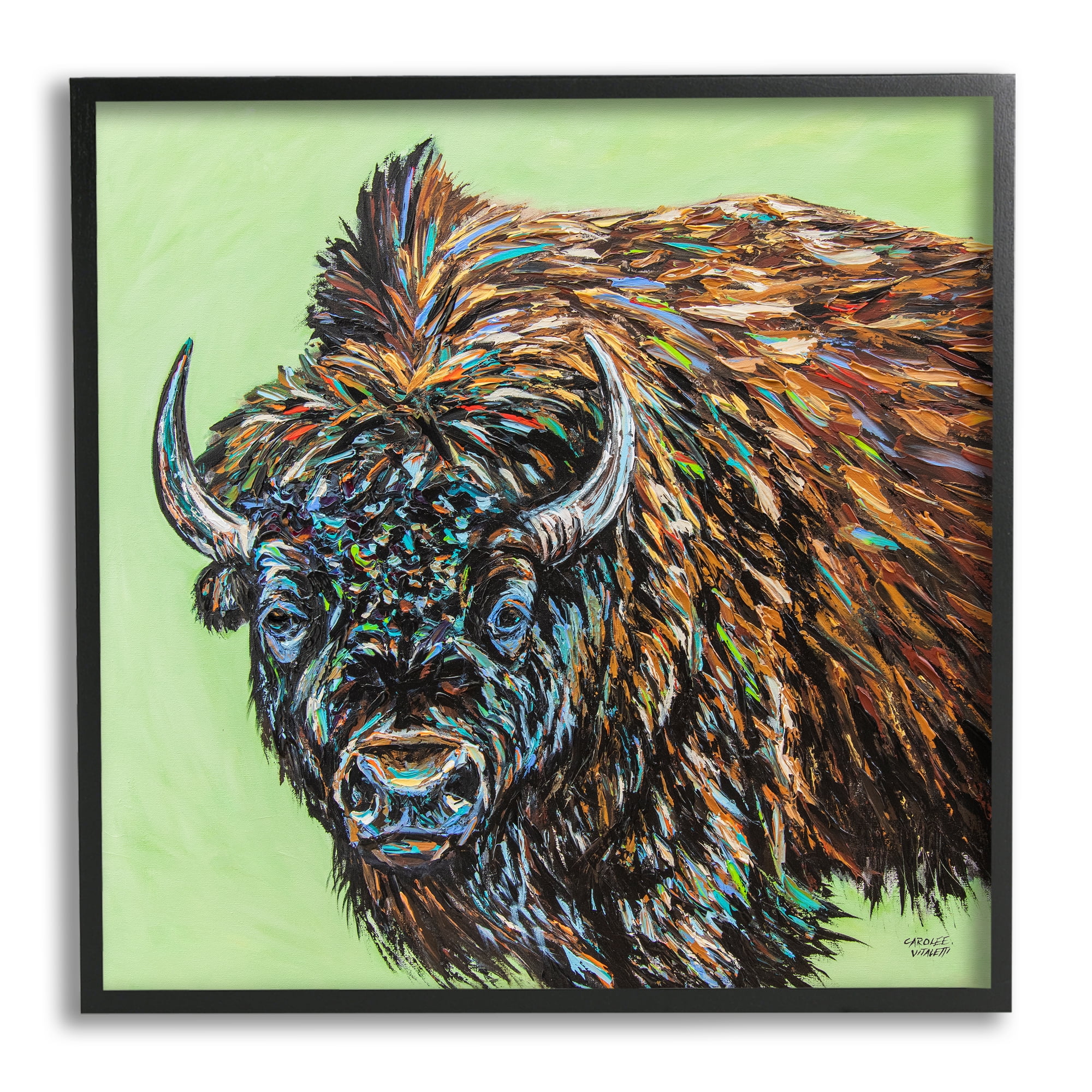 Stupell Industries Abstract Bison Painting Animals & Insects Painting Black Framed Art Print Wall Art, 12 x 12