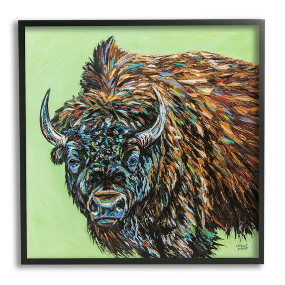 Stupell Industries Abstract Bison Painting Animals & Insects Painting Black Framed Art Print Wall Art, 24 x 24