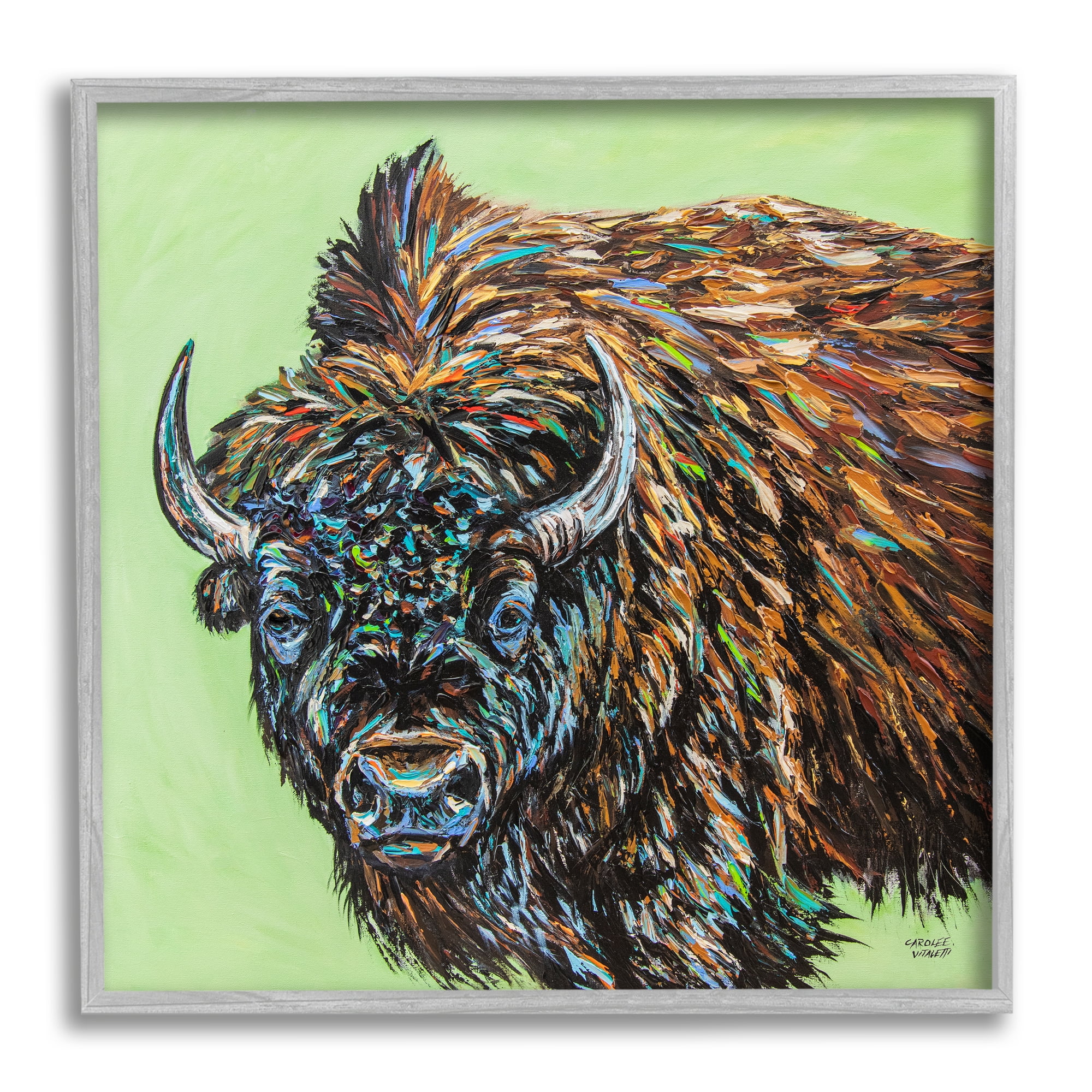 Stupell Industries Abstract Bison Painting Animals & Insects Painting Gray Framed Art Print Wall Art, 17 x 17