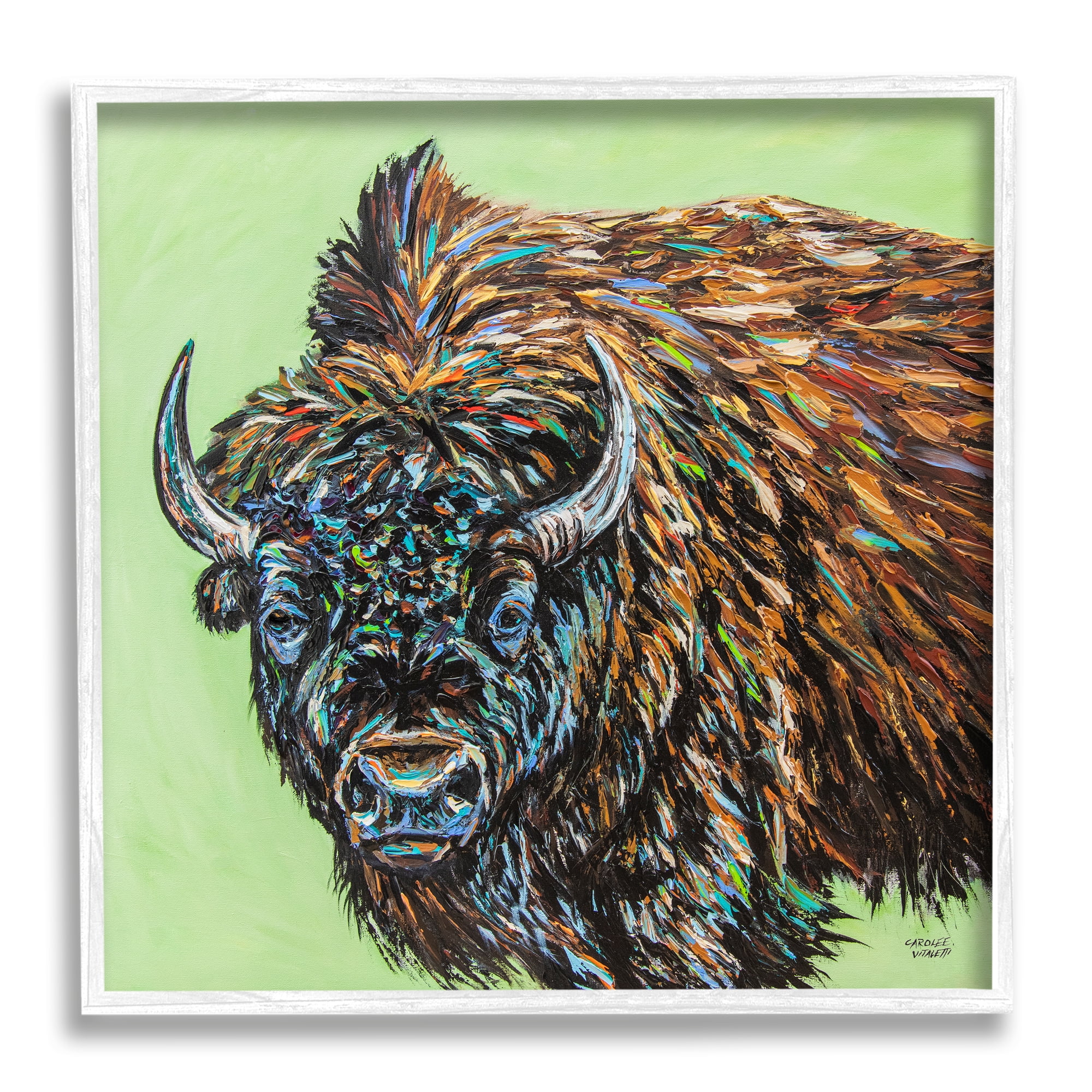 Stupell Industries Abstract Bison Painting Animals & Insects Painting White Framed Art Print Wall Art, 24 x 24