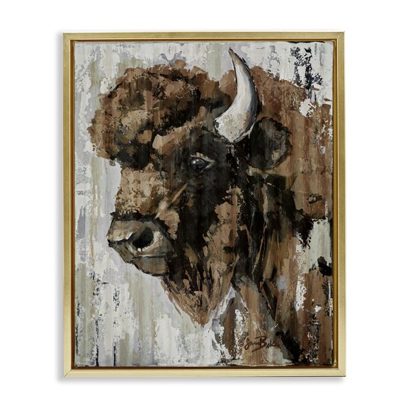 Stupell Industries Abstract Bison Visage Animals Painting Gold Floater Framed Canvas Art Print Wall Art, 17 x 21