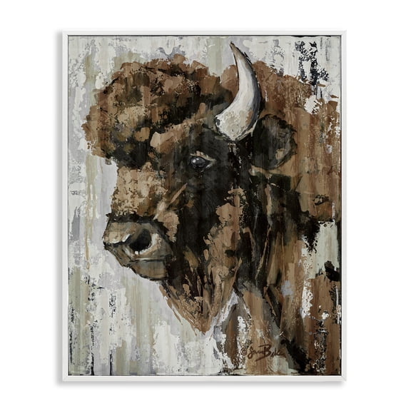 Stupell Industries Abstract Bison Visage Animals Painting White Framed Art Print Wall Art, 16 x 20