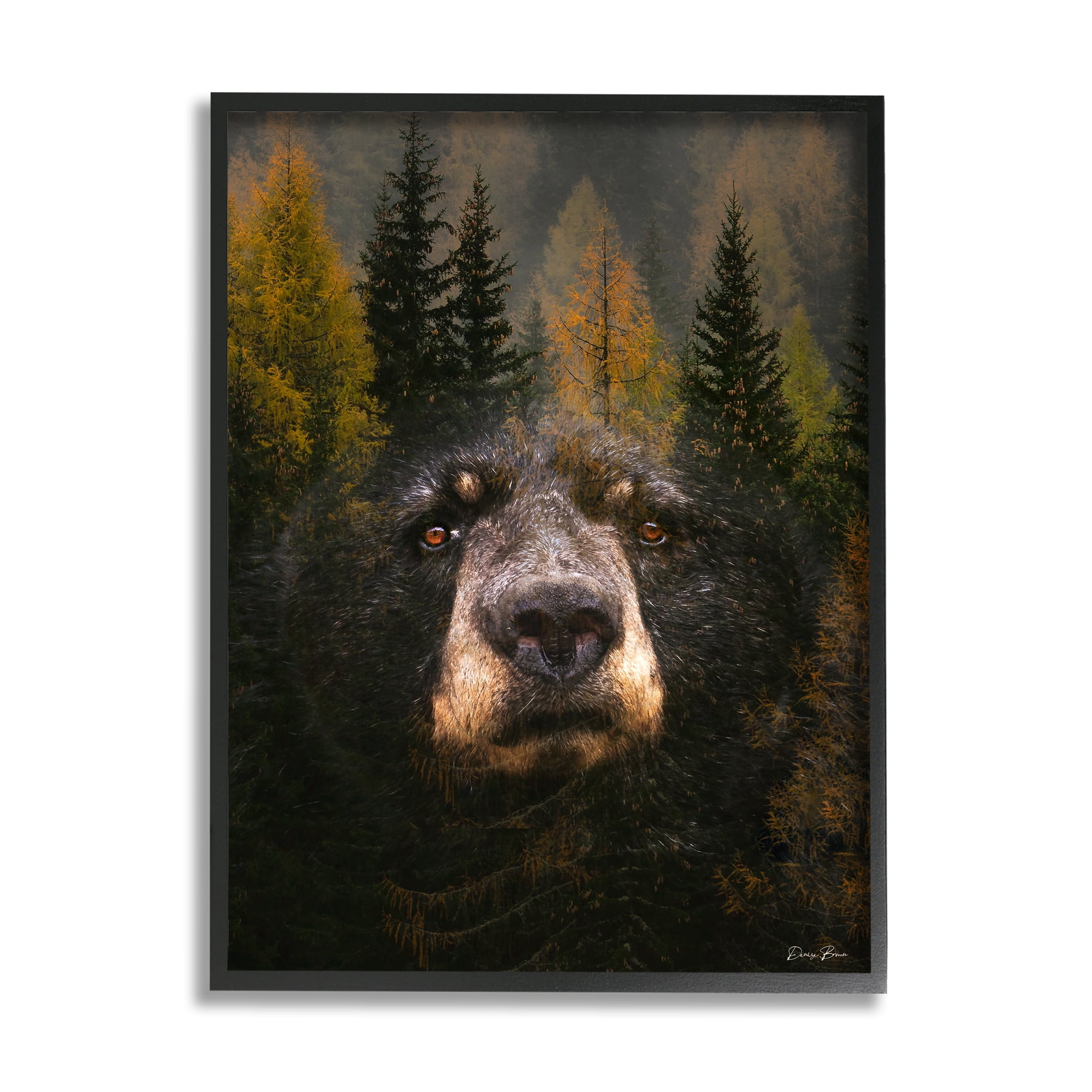 Stupell Industries Abstract Black Bear Wilderness Pine Forest Modern Photography Black Framed Art Print Wall Art, 24x30, by Denise Brown