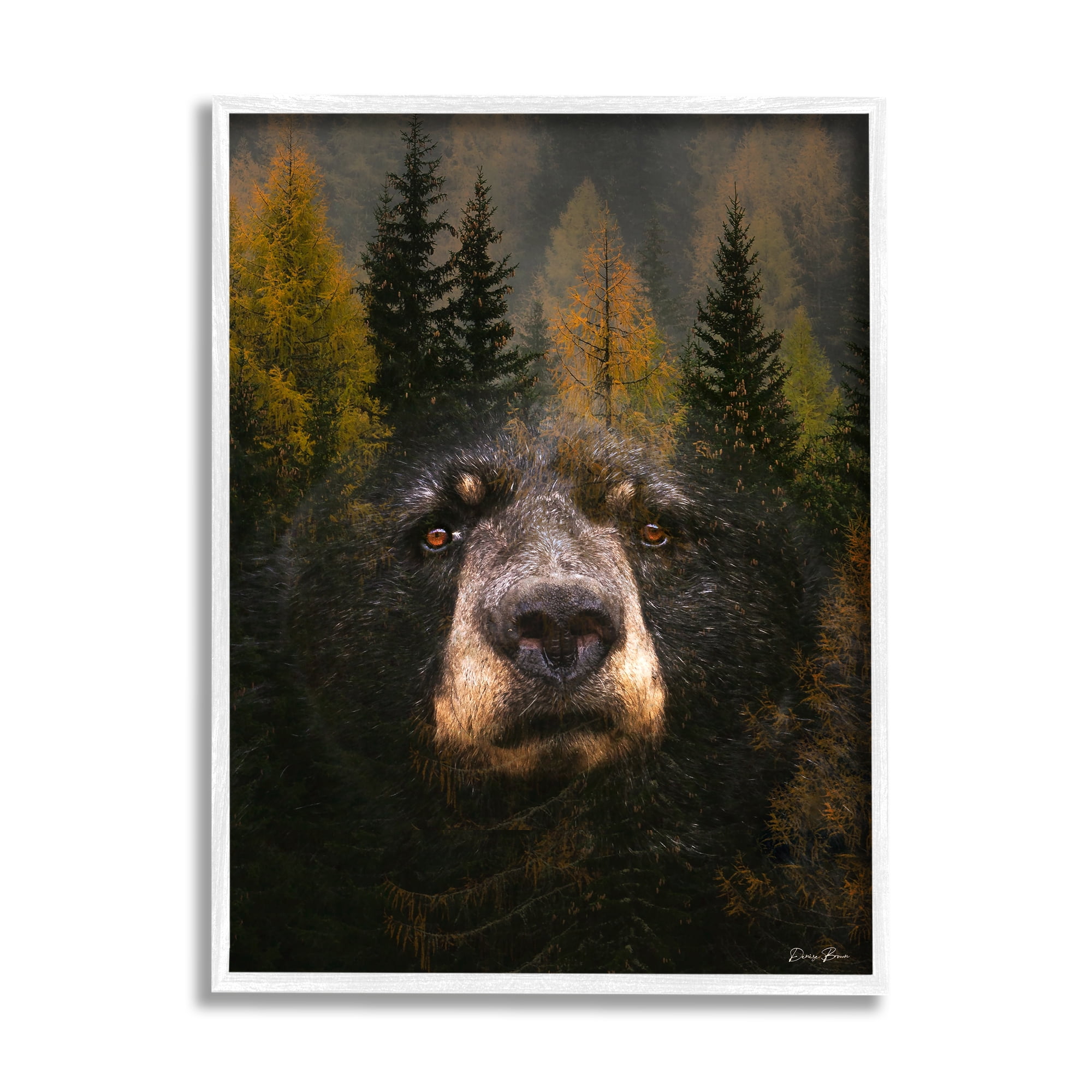 Stupell Industries Abstract Black Bear Wilderness Pine Forest Modern Photography White Framed Art Print Wall Art, 16x20, by Denise Brown