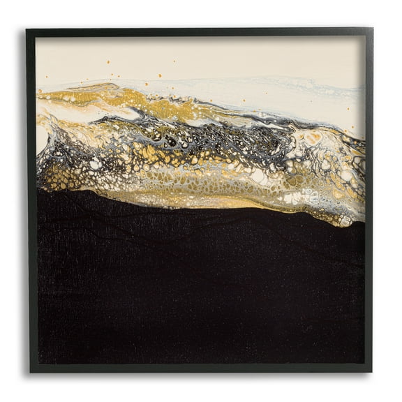 Stupell Industries Abstract Black & Glam Ripples Abstract Painting Black Framed Art Print Wall Art, 12 x 12