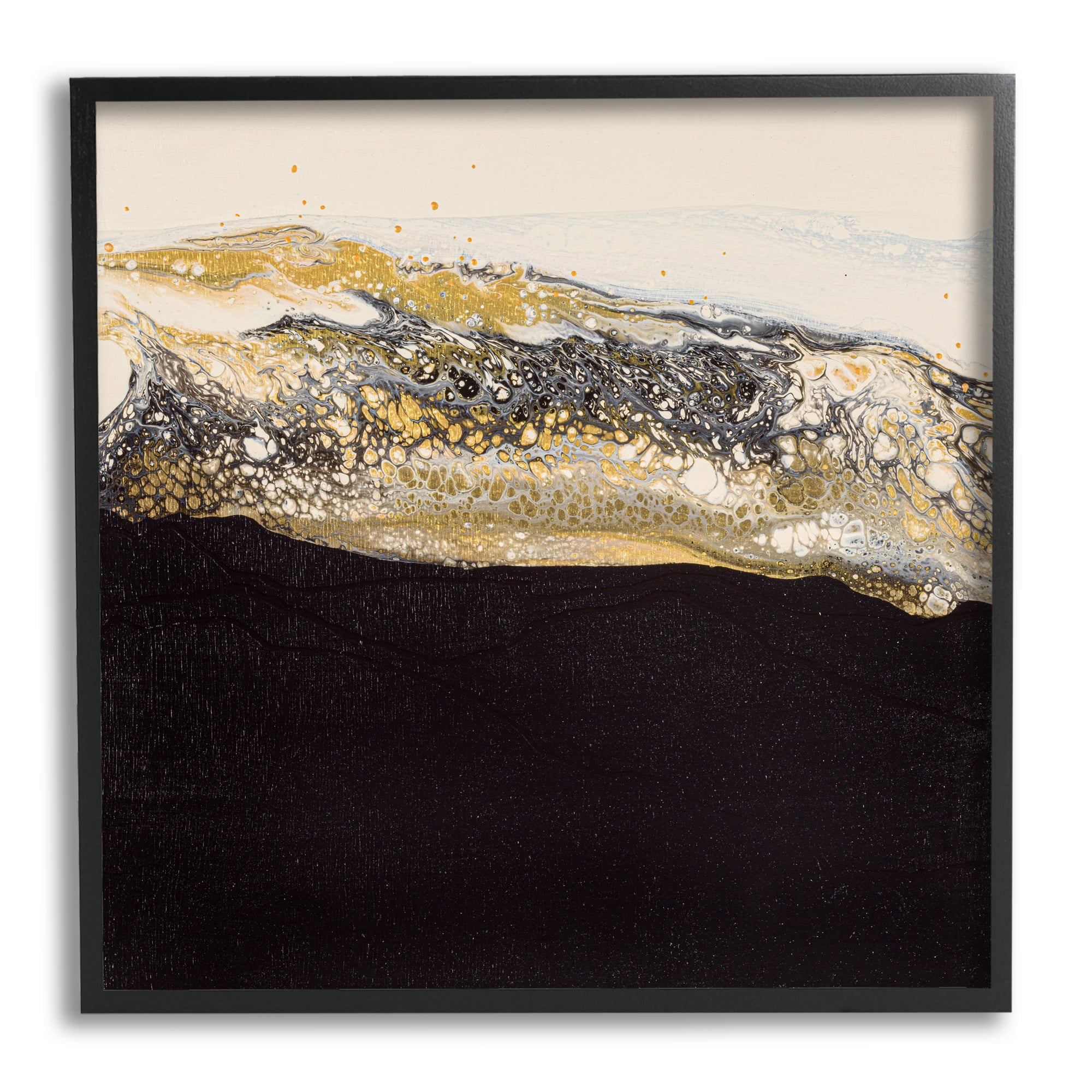 Stupell Industries Abstract Black & Glam Ripples Abstract Painting Black Framed Art Print Wall Art, 24 x 24