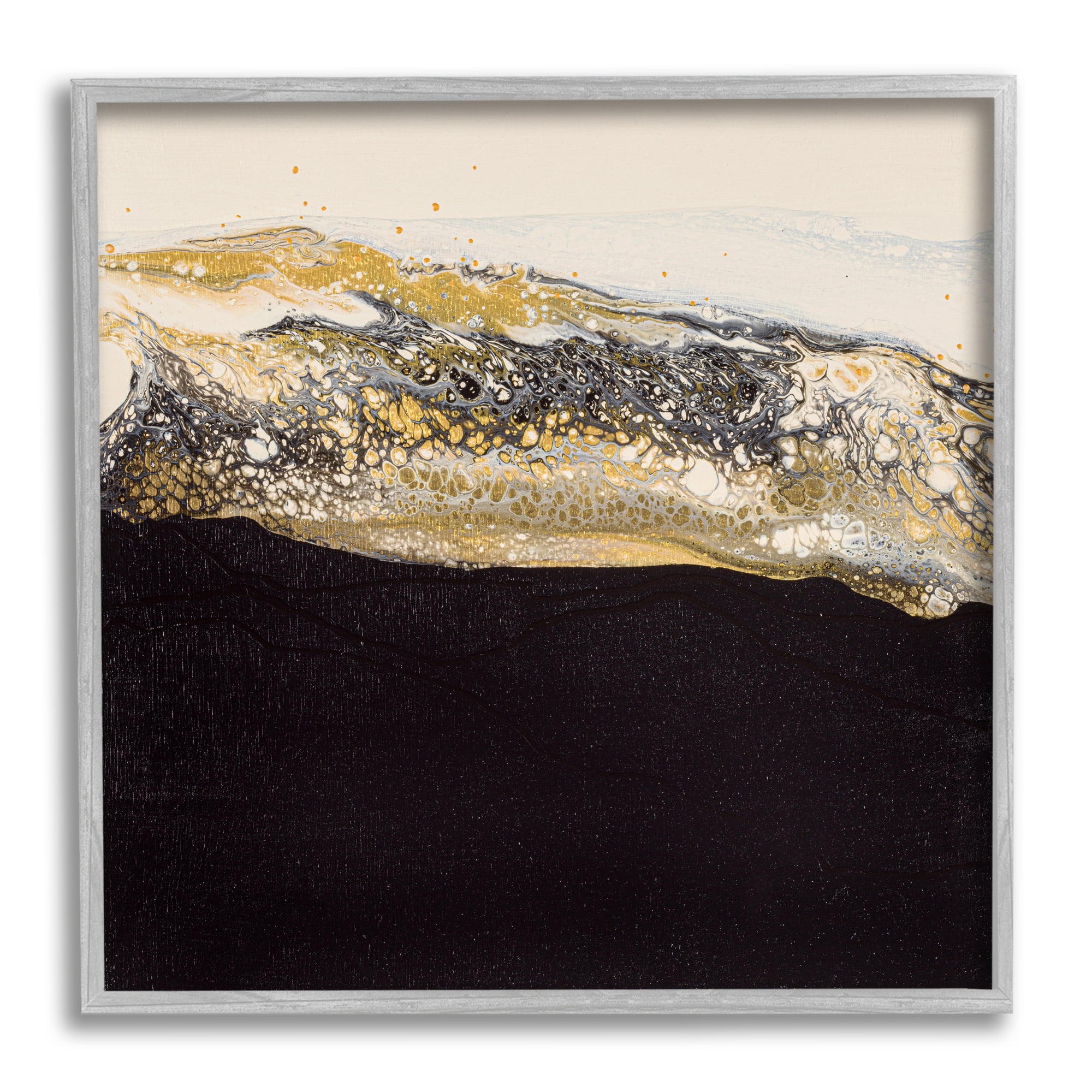 Stupell Industries Abstract Black & Glam Ripples Abstract Painting Gray Framed Art Print Wall Art, 12 x 12