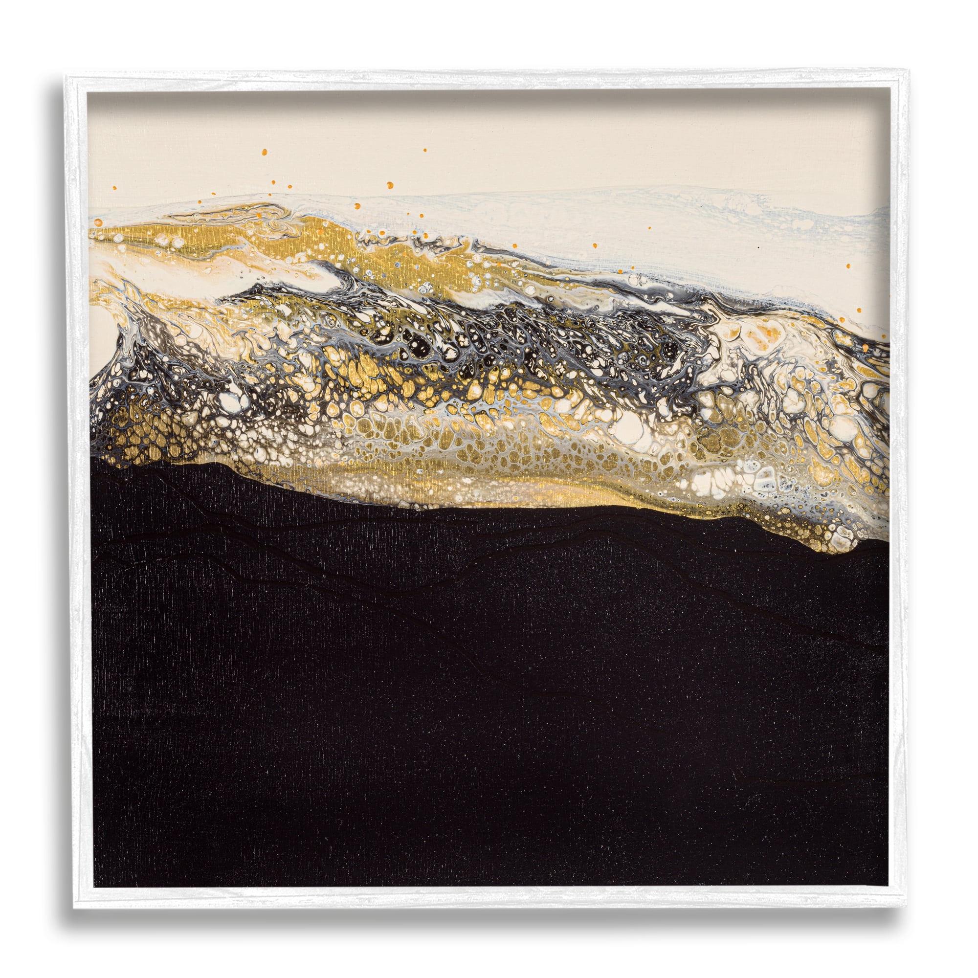 Stupell Industries Abstract Black & Glam Ripples Abstract Painting White Framed Art Print Wall Art, 24 x 24