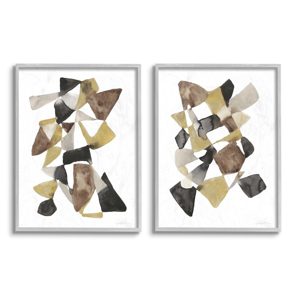 Stupell Industries Abstract Black Gold Brown Shape Design Framed Wall Art by Jennifer Goldberger