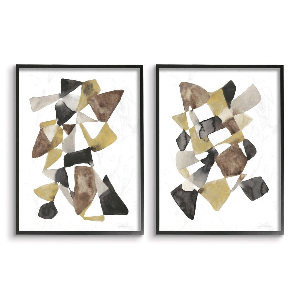 Stupell Industries Abstract Black Gold Brown Shape Design Framed Wall Art by Jennifer Goldberger