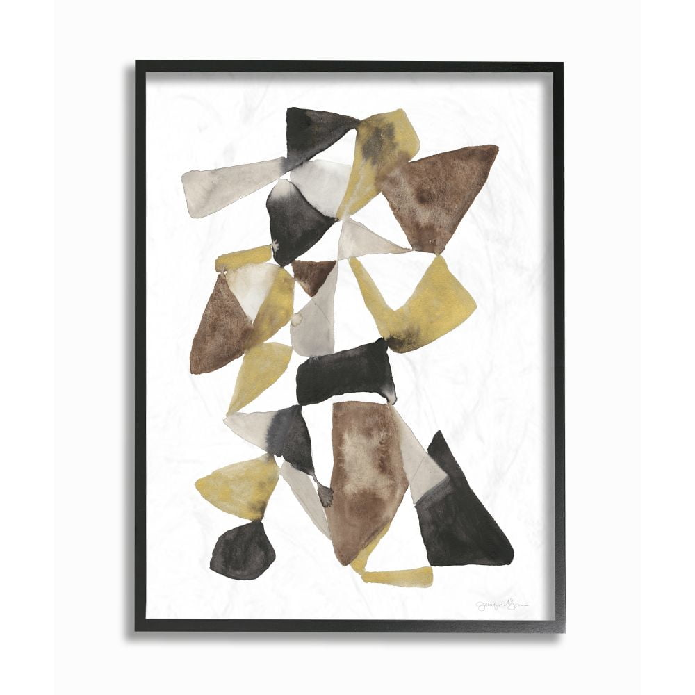 Stupell Industries Abstract Black Gold Brown Shape Design Graphic Art Black Framed Art Print Wall Art, 16x20, by Jennifer Goldberger