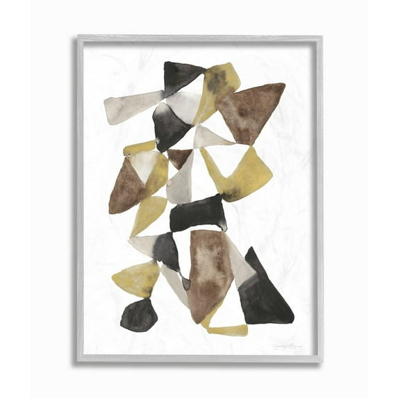 Stupell Industries Abstract Black Gold Brown Shape Design Graphic Art Gray Framed Art Print Wall Art, 16x20, by Jennifer Goldberger
