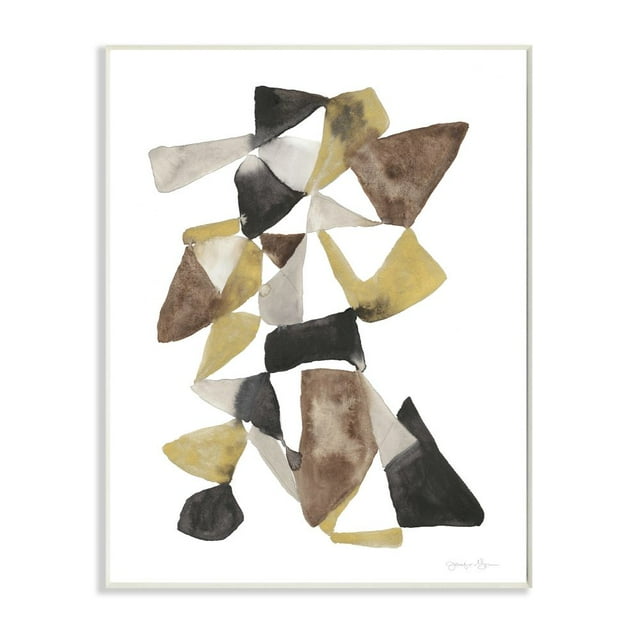 Stupell Industries Abstract Black Gold Brown Shape Design Wall Plaque by Jennifer Goldberger