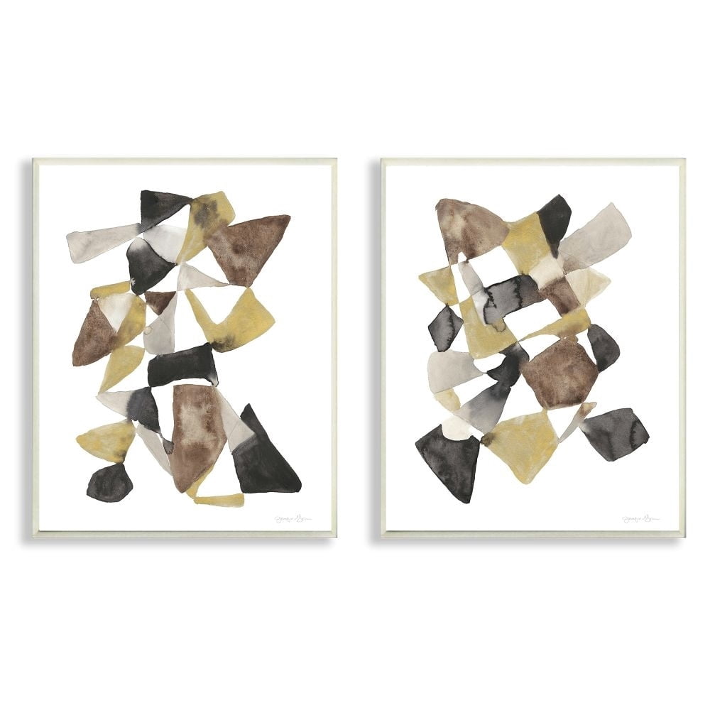 Stupell Industries Abstract Black Gold Brown Shape Design Wall Plaque by Jennifer Goldberger