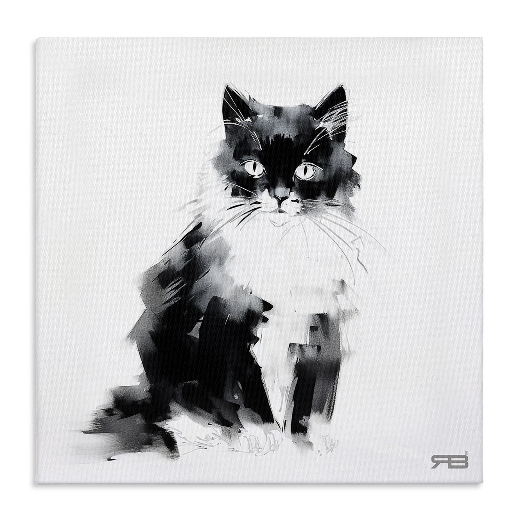 Stupell Industries Abstract Black & White Cat Animals & Insects Painting Gallery Wrapped Canvas Art Print Wall Art, 30 x 30