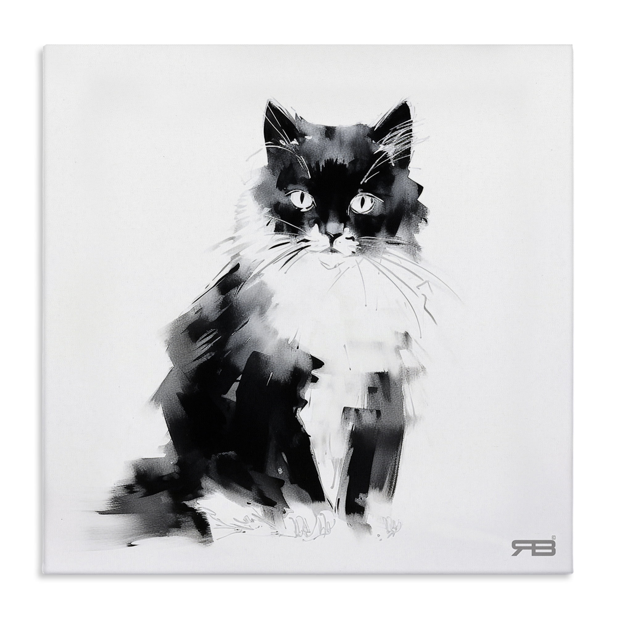Stupell Industries Abstract Black & White Cat Animals & Insects Painting Gallery Wrapped Canvas Art Print Wall Art, 36 x 36