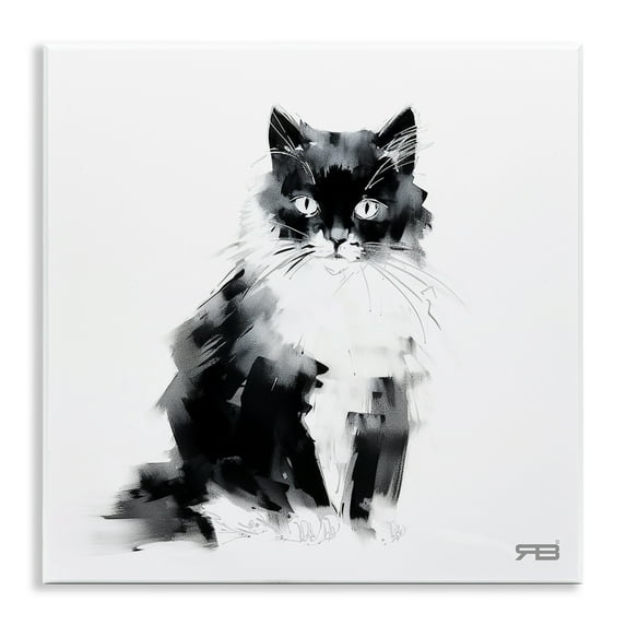 Stupell Industries Abstract Black & White Cat Animals & Insects Painting Unframed Art Print Wall Art, 12 x 12