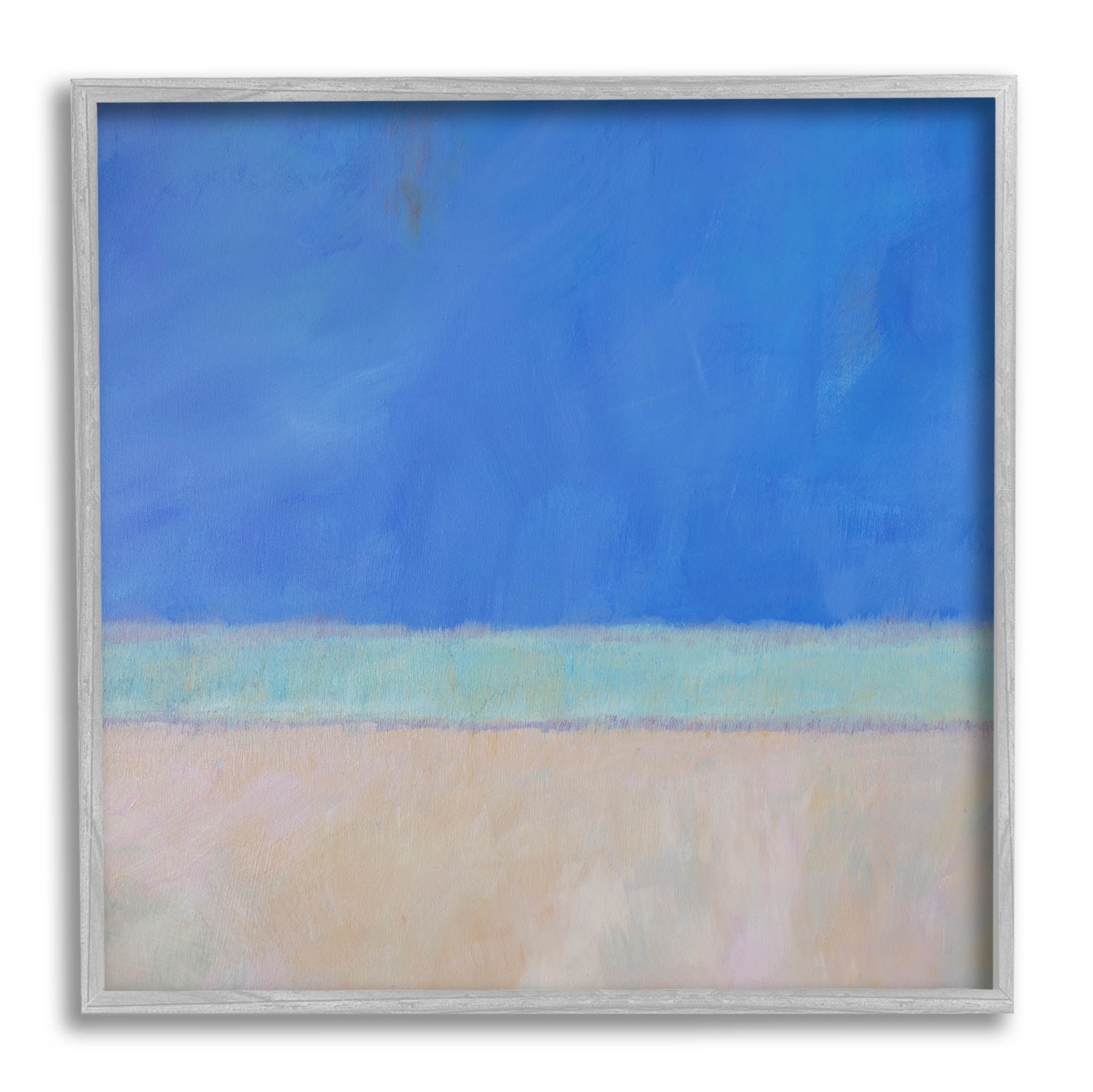 Stupell Industries Abstract Blocked Landscape Blue Stripe Painting Gray Framed Art Print Wall Art, Design by Carol Young