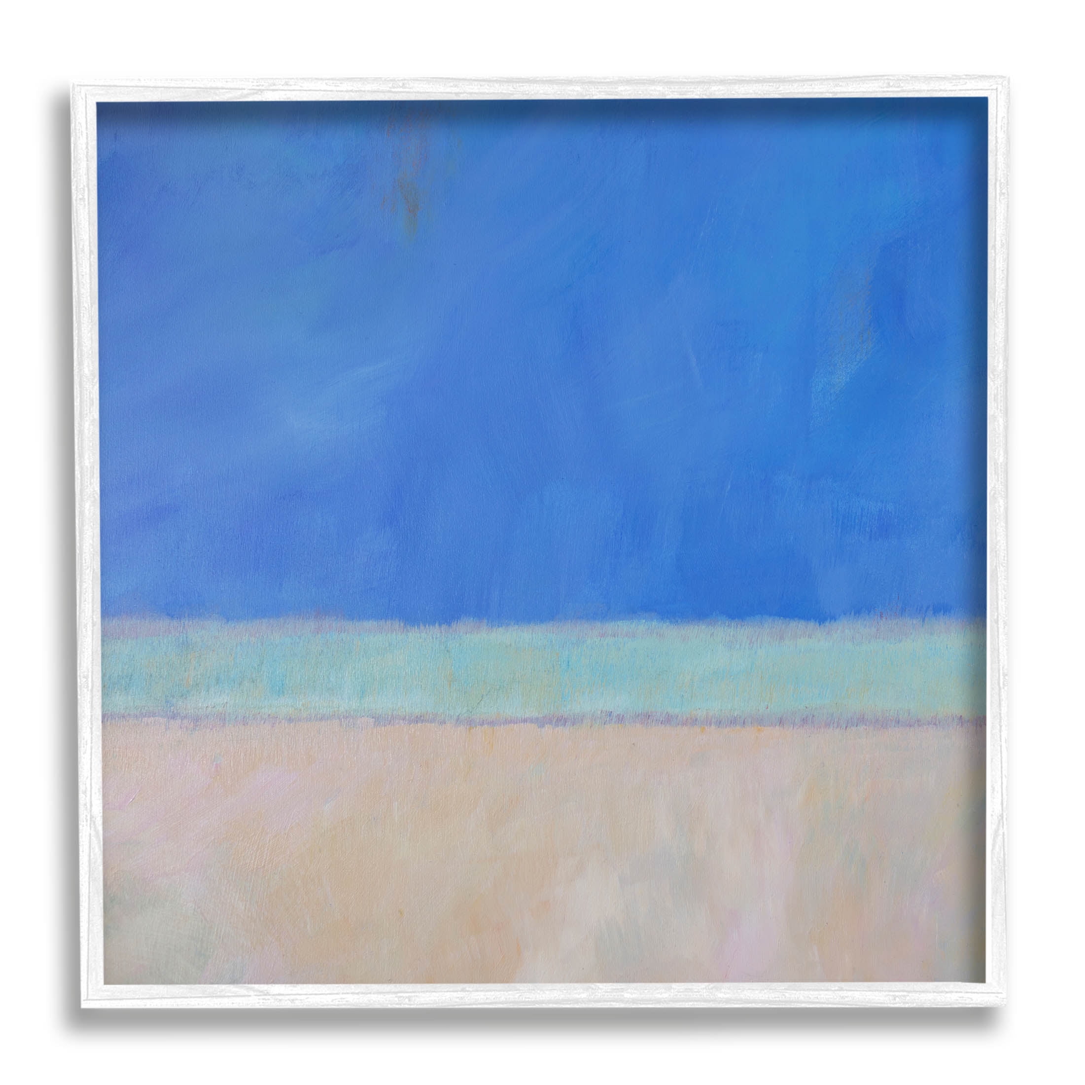 Stupell Industries Abstract Blocked Landscape Blue Stripe Painting White Framed Art Print Wall Art, Design by Carol Young
