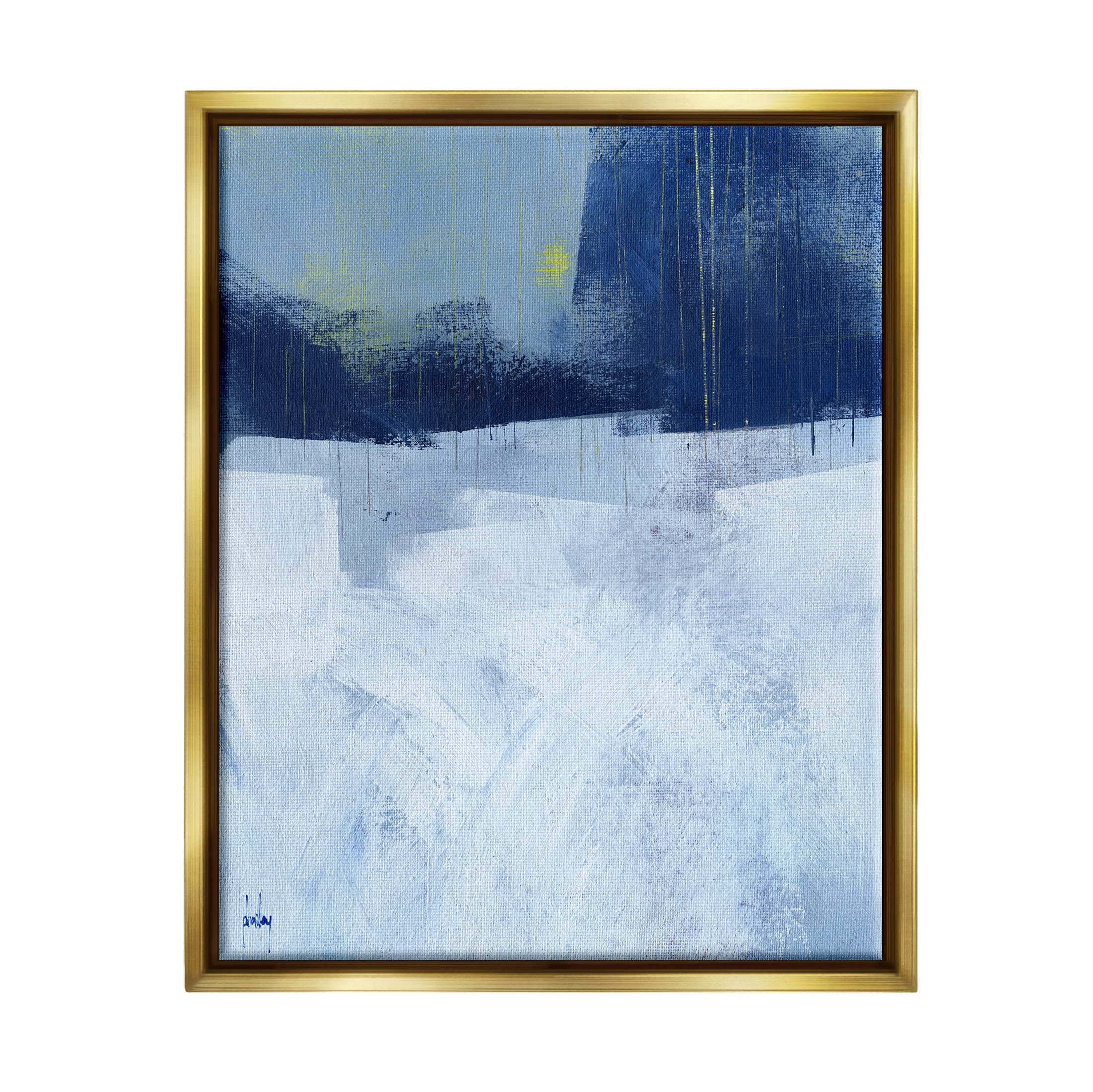 Stupell Industries Abstract Blocked Layered Shapes Painting Metallic Gold Floating Framed Canvas Print Wall Art, Design by Paul Bailey