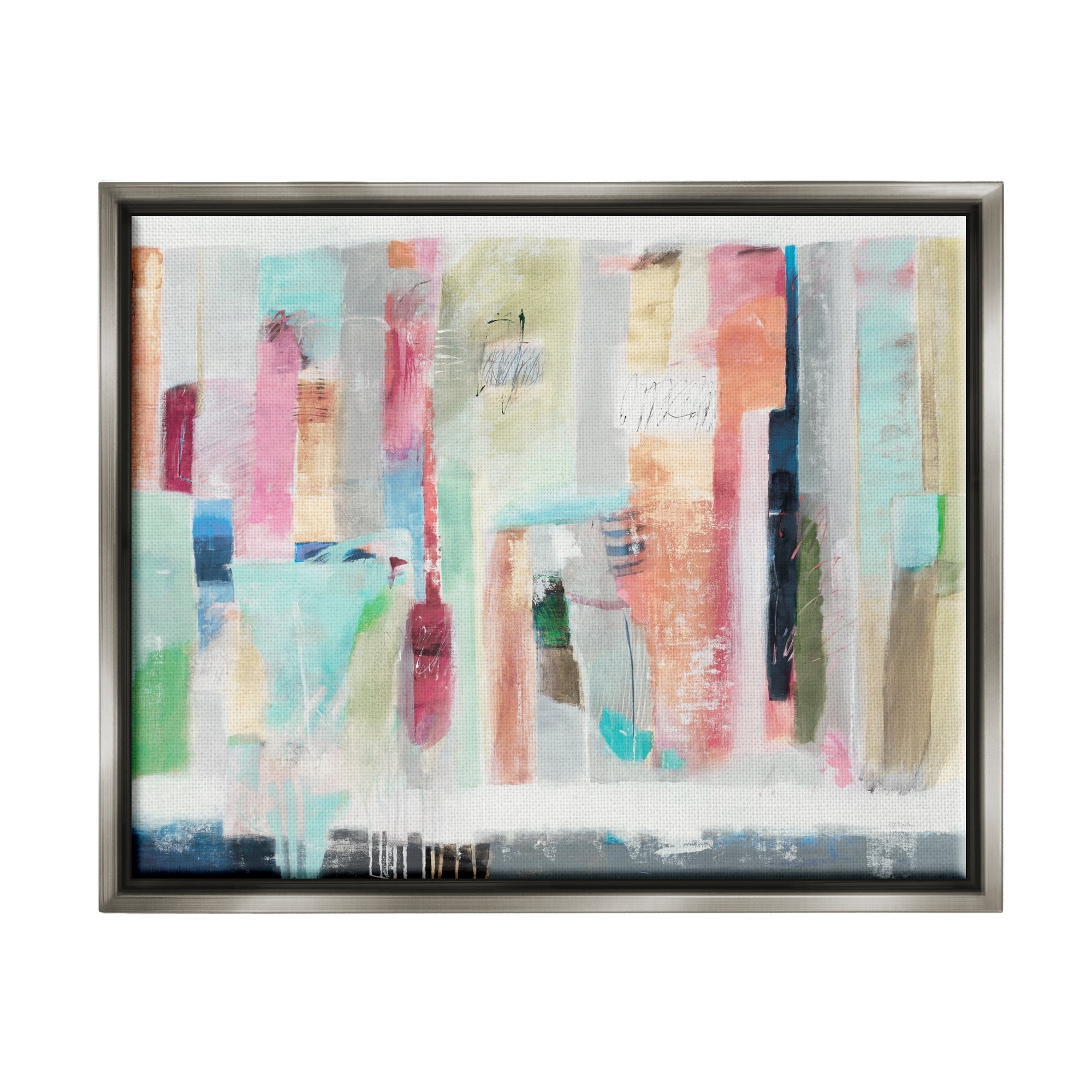 Stupell Industries Abstract Blocked Line Shapes Modern Scribble Detail Painting Luster Gray Floating Framed Canvas Print Wall Art, Design by Jill Martin