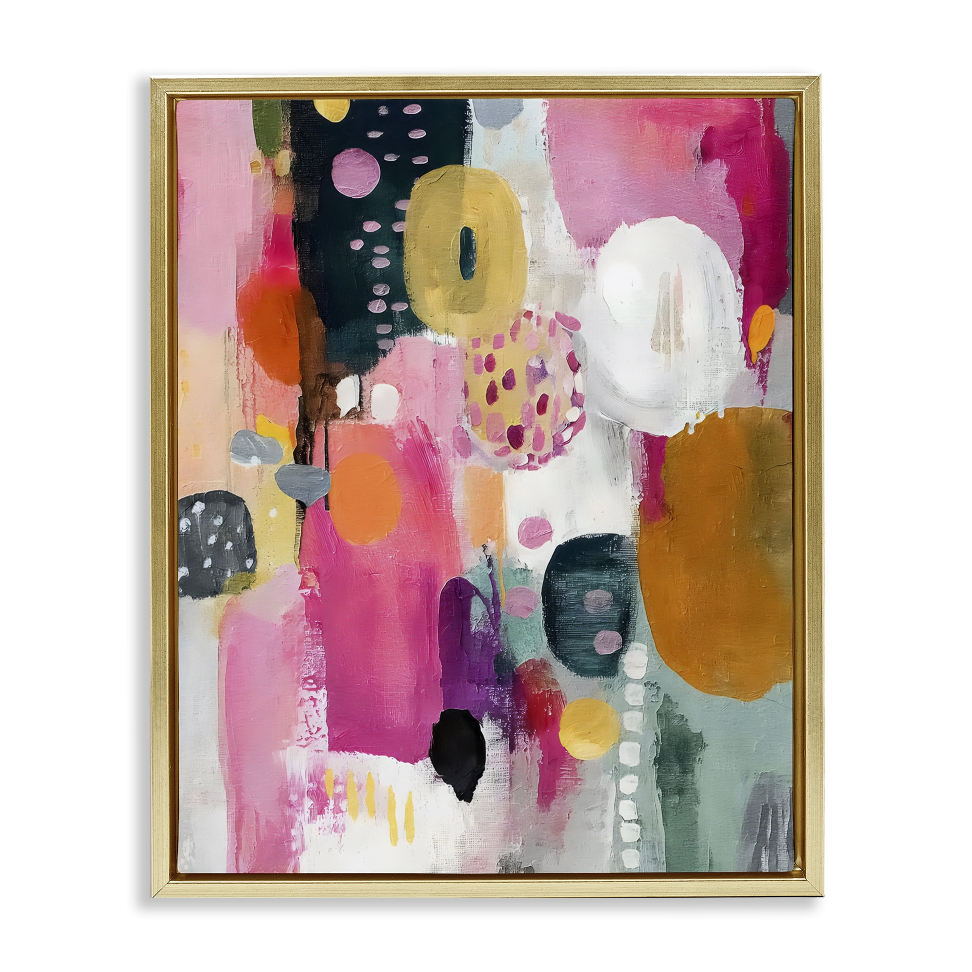 Stupell Industries Abstract Blooms Cascade Gold Framed Floater Canvas Wall Art, design by Riley B