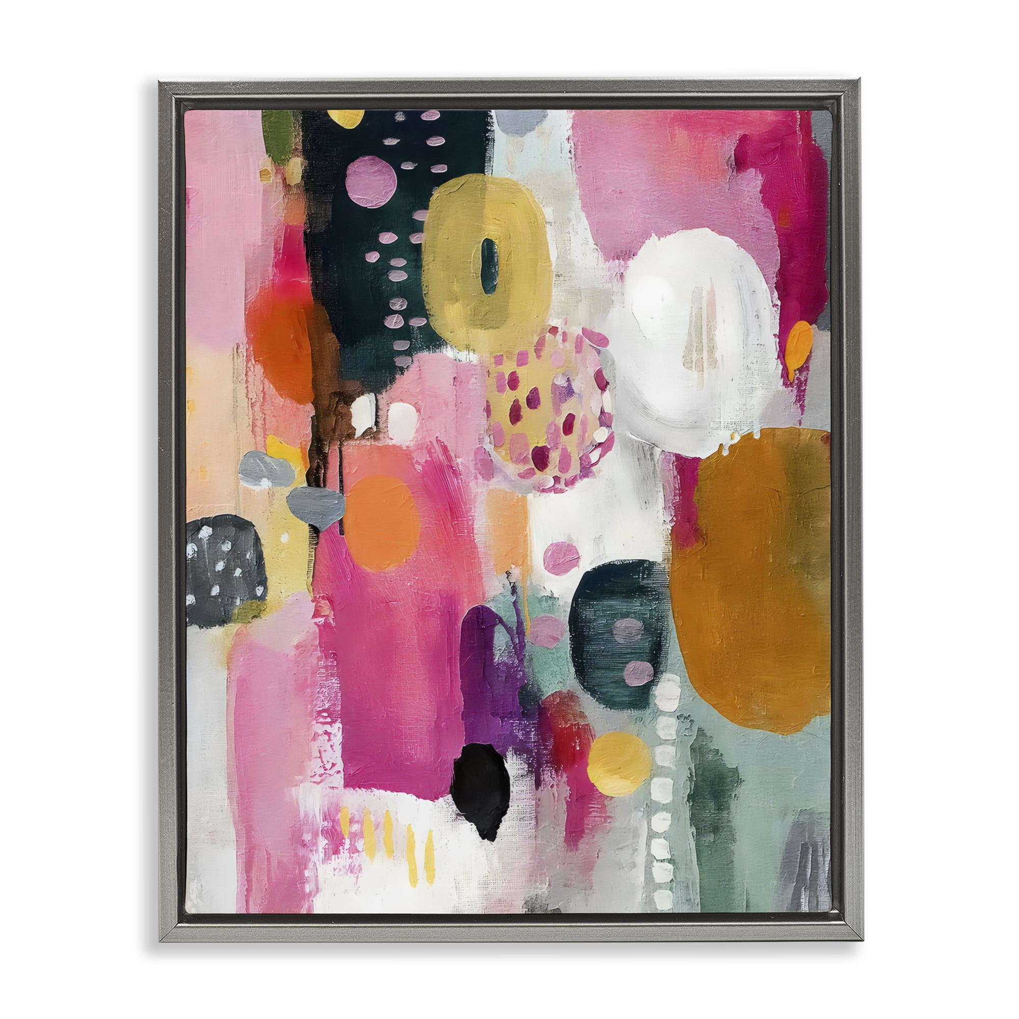 Stupell Industries Abstract Blooms Cascade Gray Framed Floater Canvas Wall Art, design by Riley B