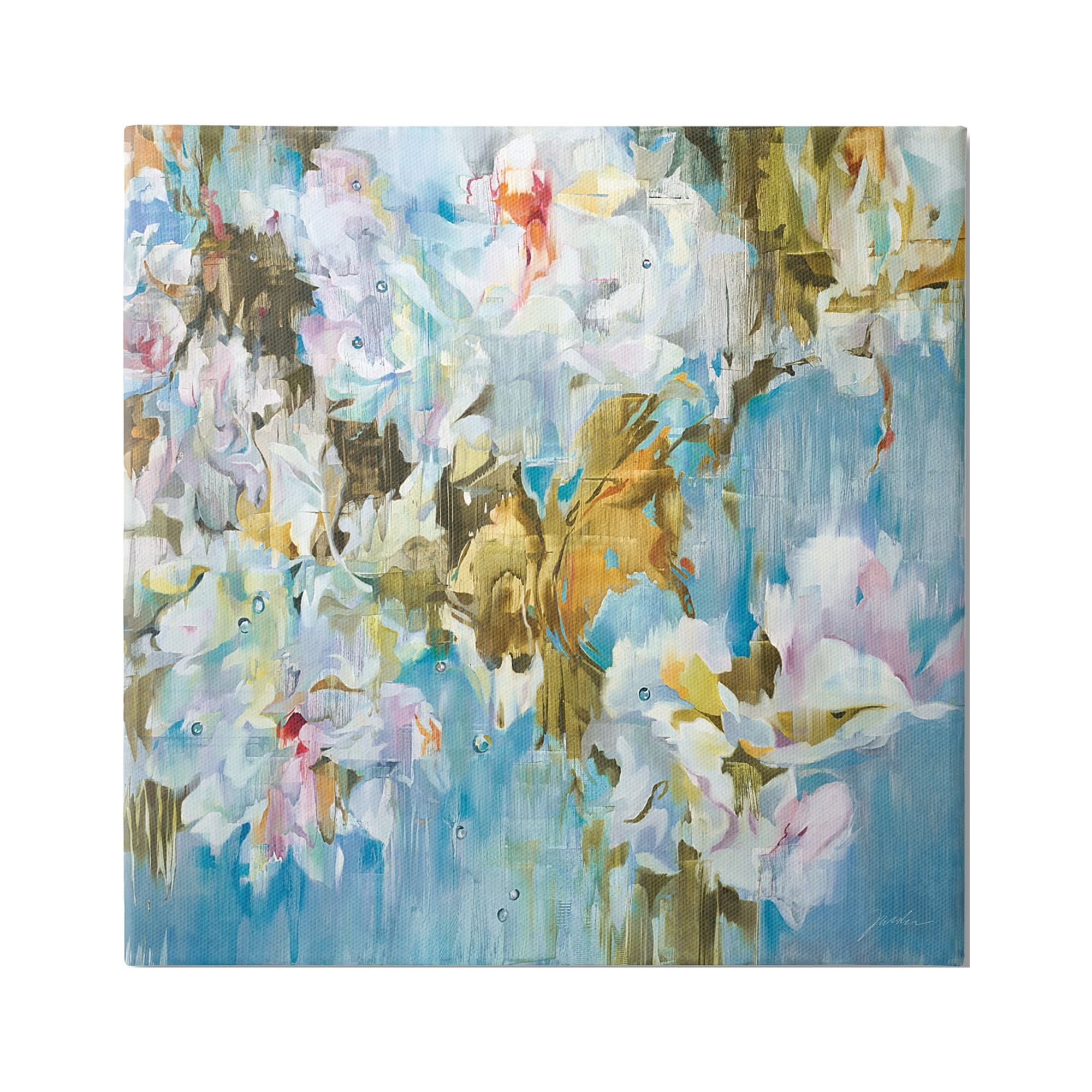 Stupell Industries Abstract Blossoms on Blue Botanical & Floral Painting Gallery Wrapped Canvas Print Wall Art, 30 x 30