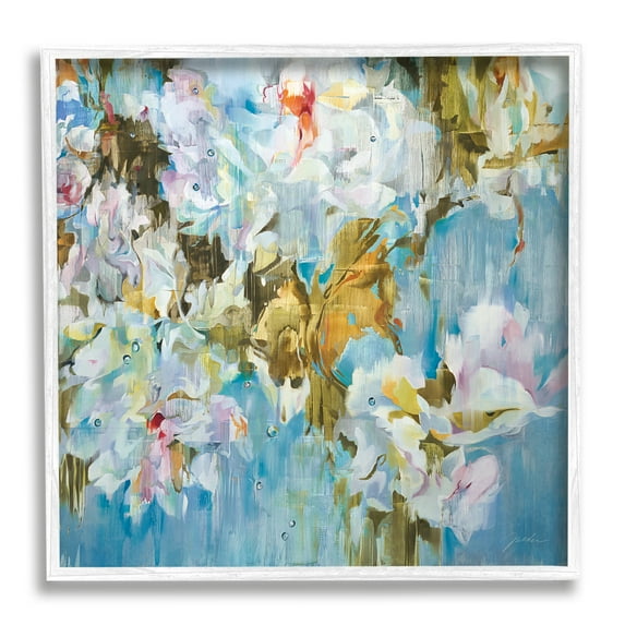 Stupell Industries Abstract Blossoms on Blue Botanical & Floral Painting White Framed Art Print Wall Art, 12 x 12