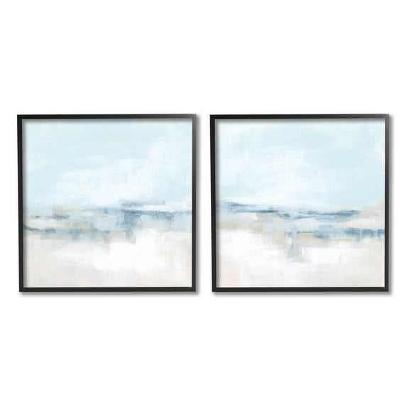 Stupell Industries Abstract Blue Atmospheric Landscape Painting Black Framed Art Print Wall Art, Set of 2, Design by June Erica Vess