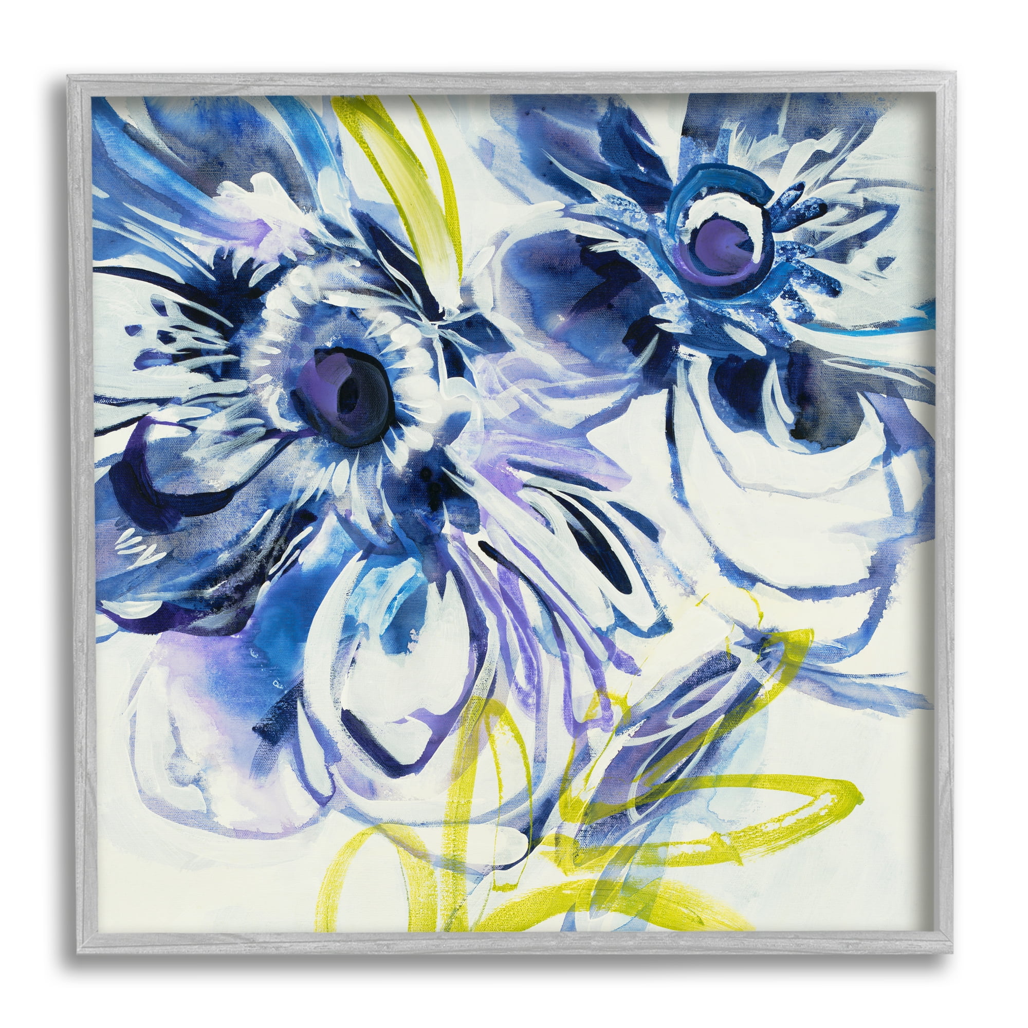 Stupell Industries Abstract Blue Blossoms Botanical & Floral Painting Gray Framed Art Print Wall Art, 24 x 24